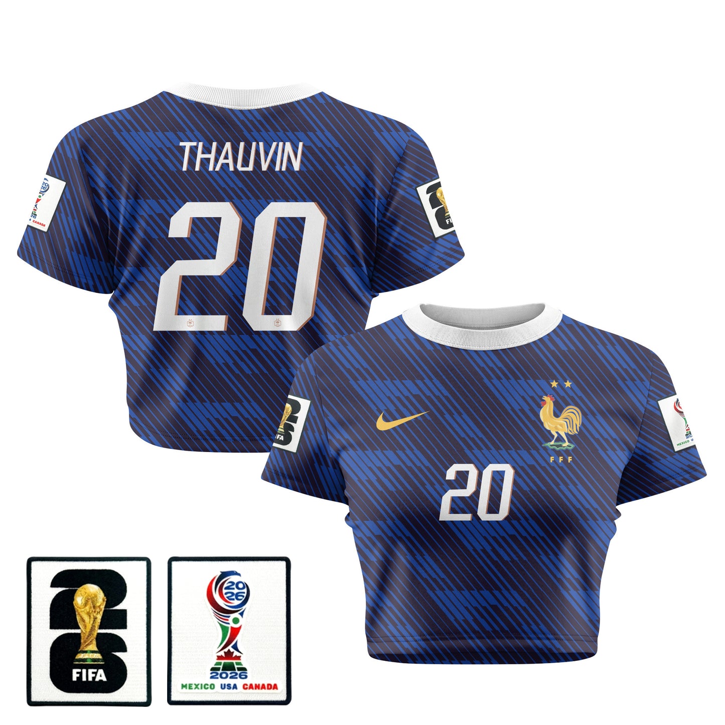Florian Thauvin 20 France 2026 Women's Home All-Over Print Cropped Jersey - Blue