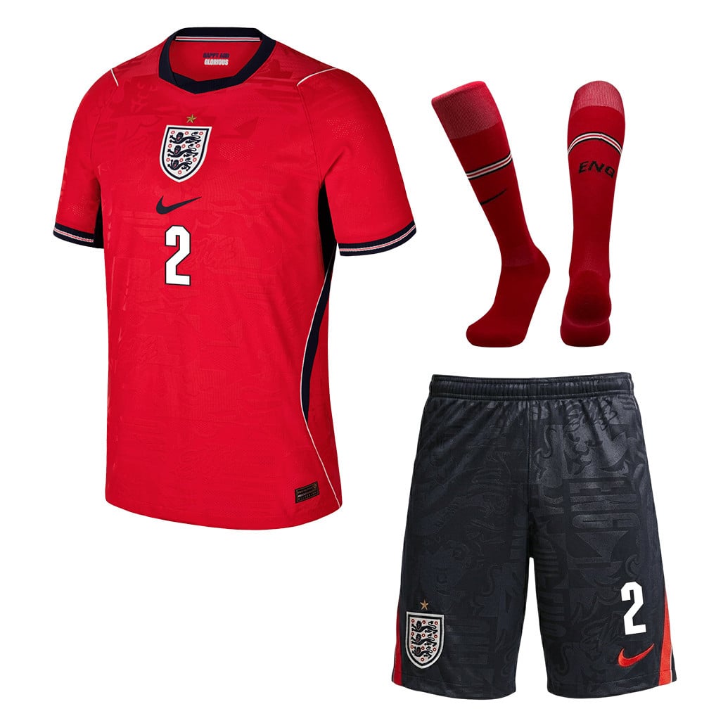 Jarell Quansah 2 England 2026 Away Men Kit Set – Red/Black