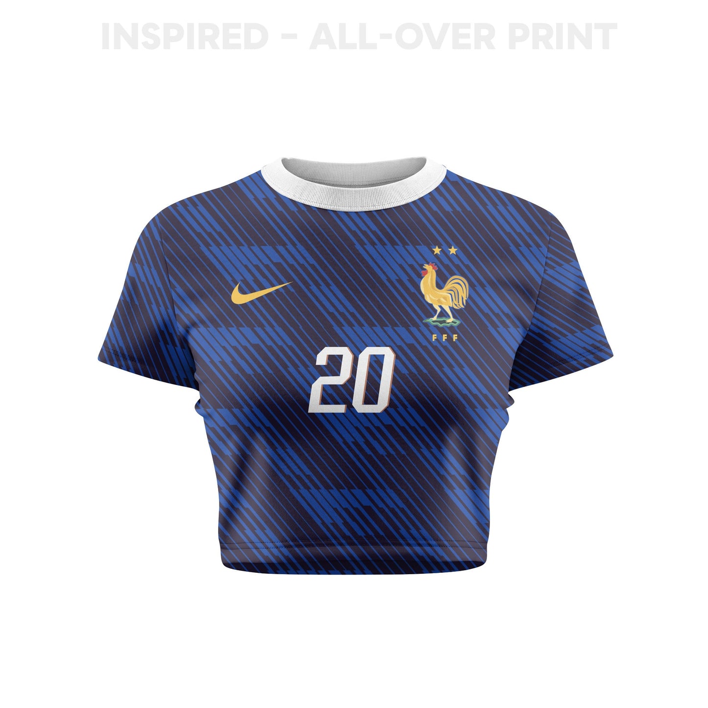 Bradley Barcola 20 France 2026 Women's Home All-Over Print Cropped Jersey - Blue