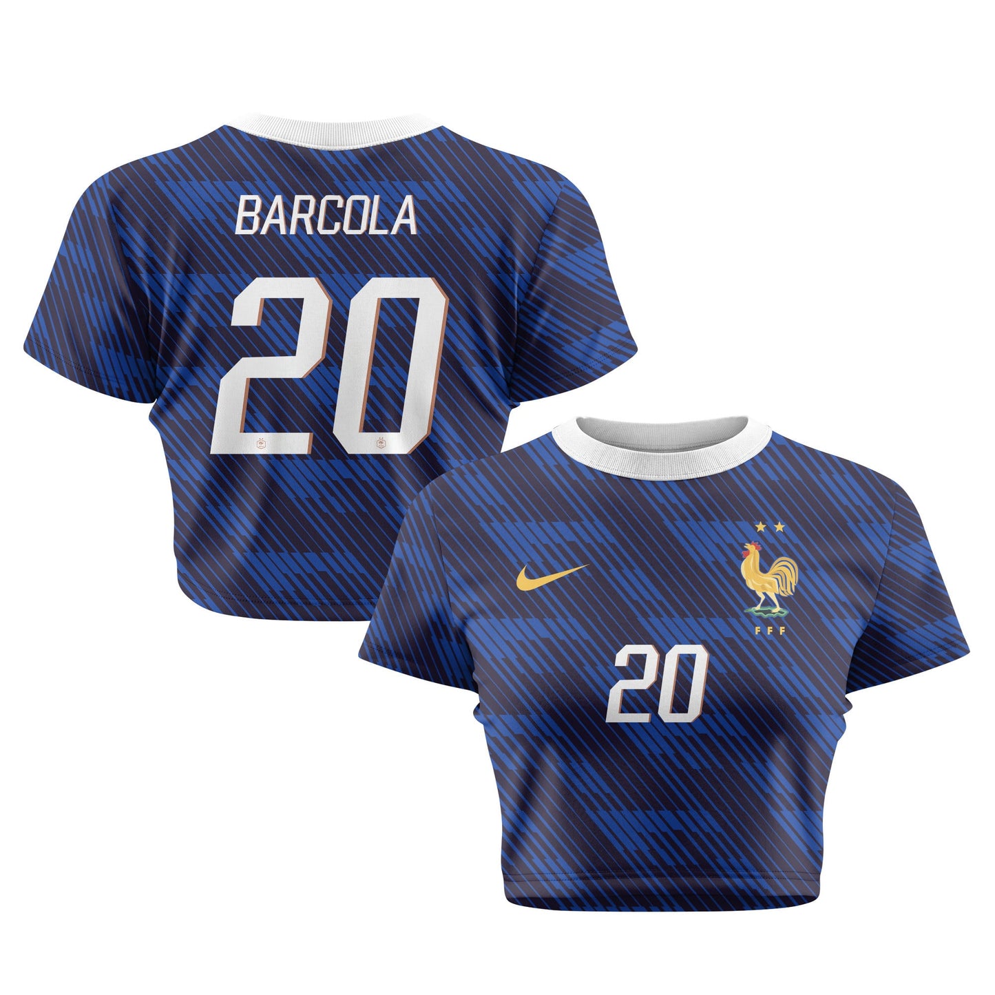 Bradley Barcola 20 France 2026 Women's Home All-Over Print Cropped Jersey - Blue