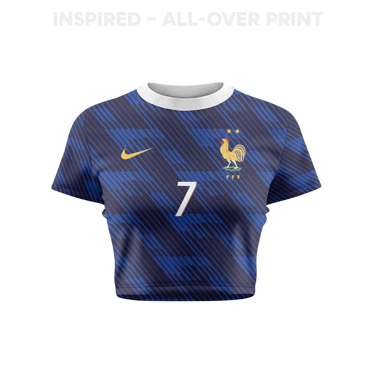 Antoine Griezmann 7 France 2026 Women's Home All-Over Print Cropped Jersey - Blue