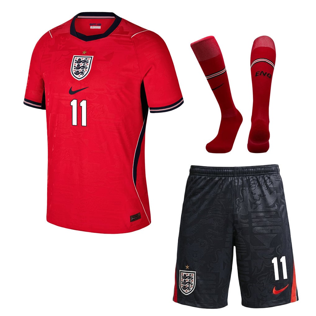Phil Foden 11 England 2026 Away Men Kit Set – Red/Black