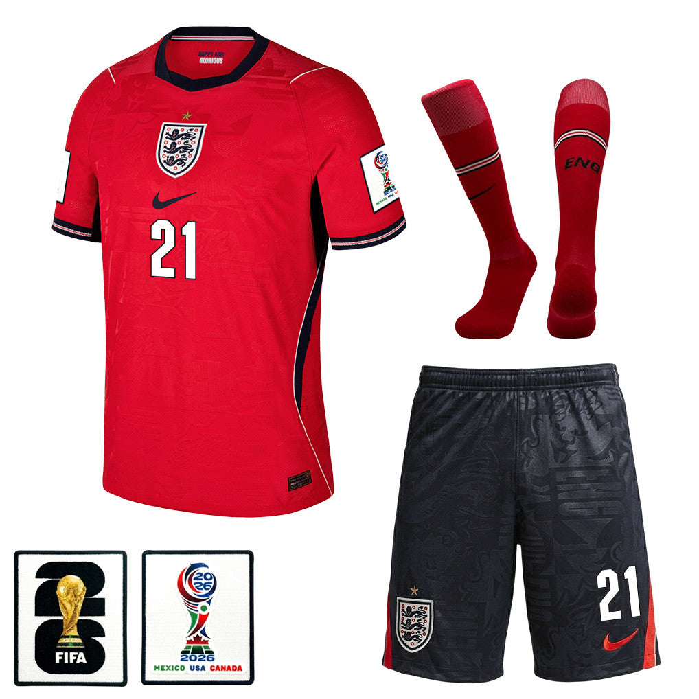 Eberechi Eze 21 England 2026 Away Men Kit Set – Red/Black