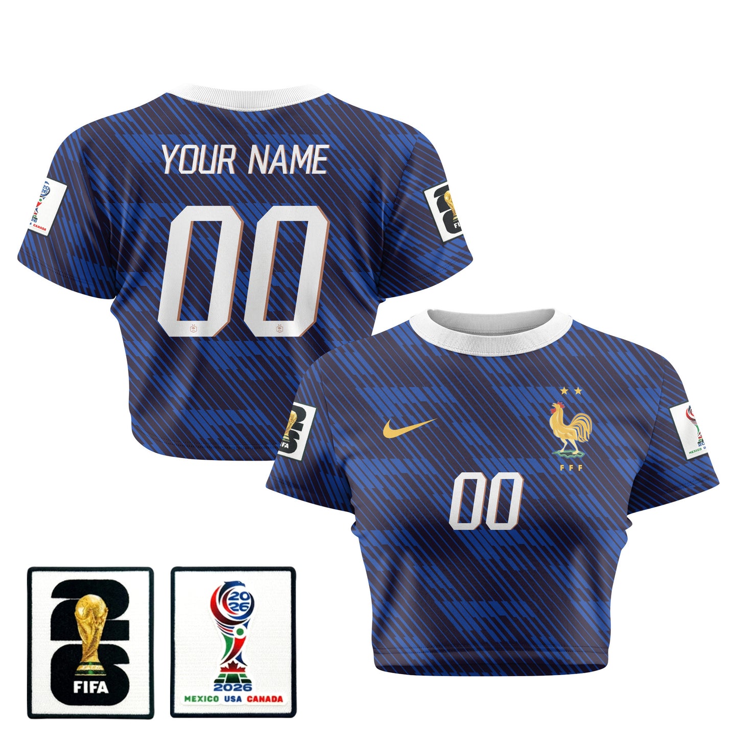 France 2026 Women's Home All-Over Print Cropped Jersey - Personalized - Blue