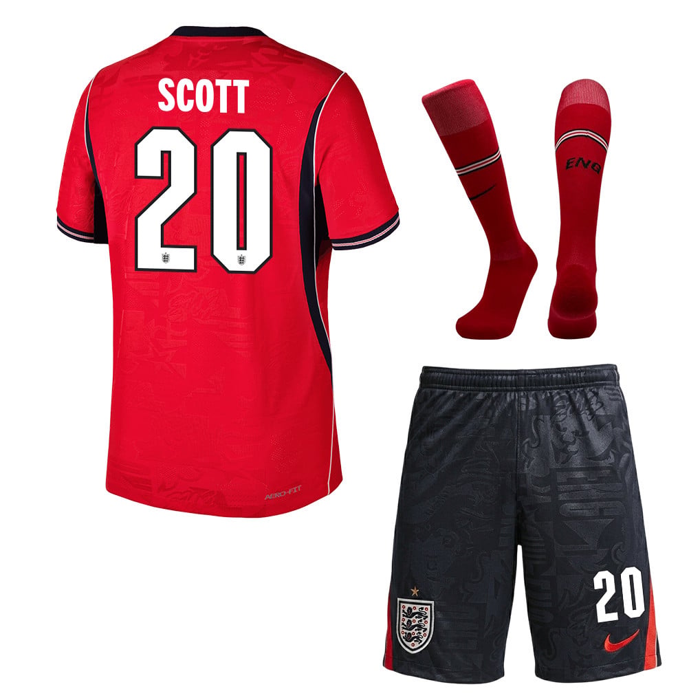Alex Scott 20 England 2026 Away Men Kit Set – Red/Black