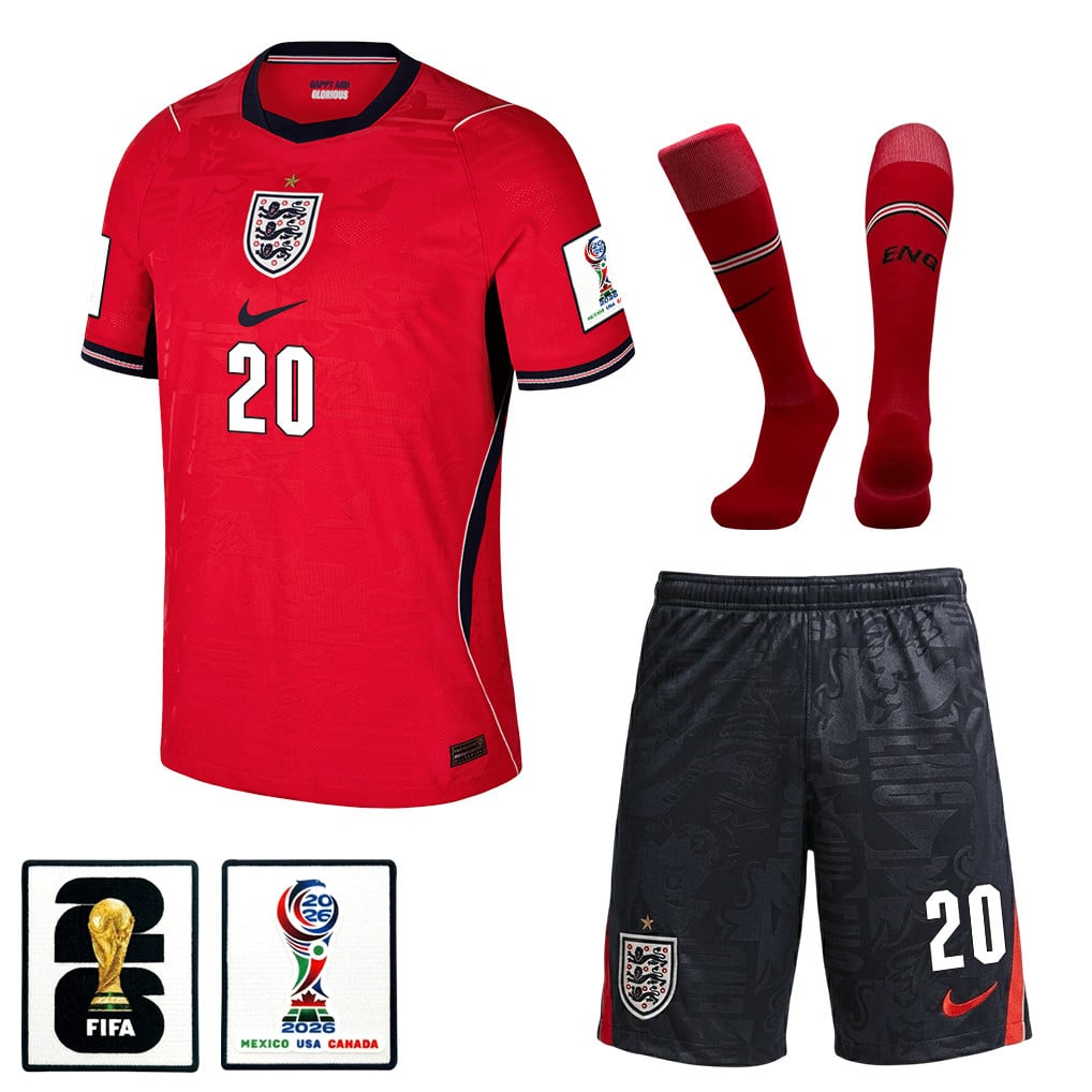 Alex Scott 20 England 2026 Away Men Kit Set – Red/Black