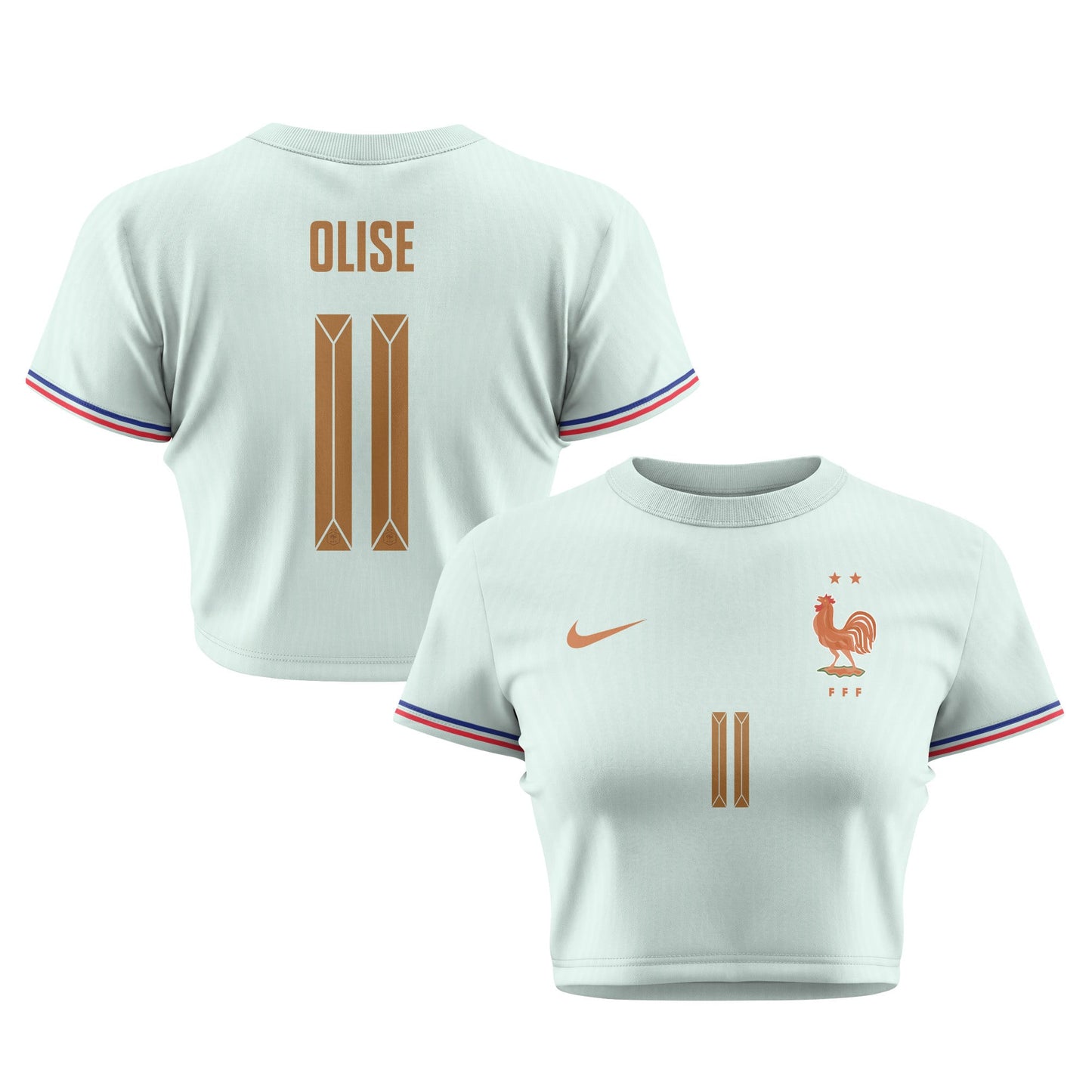 Michael Olise 11 France 2026 Women's Away All-Over Print Cropped Jersey - Green
