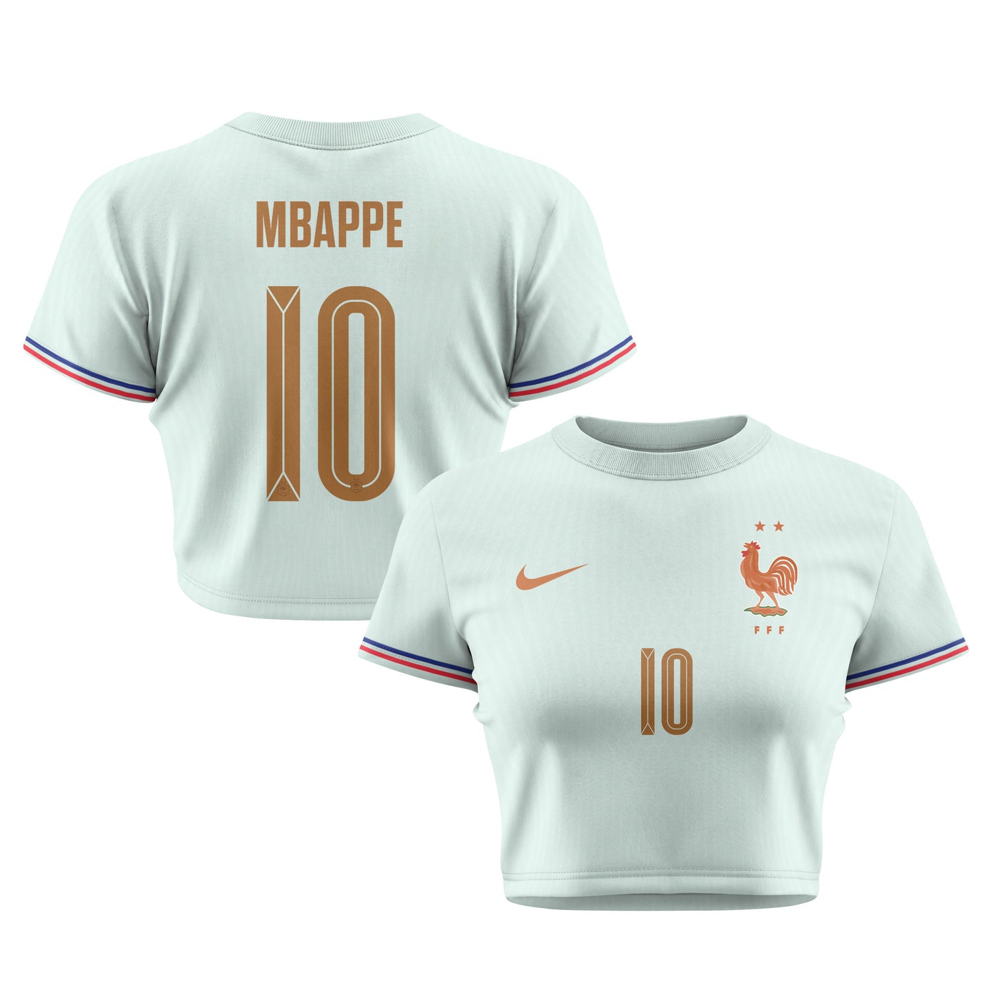 Kylian Mbappé 10 France 2026 Women's Away All-Over Print Cropped Jersey - Green