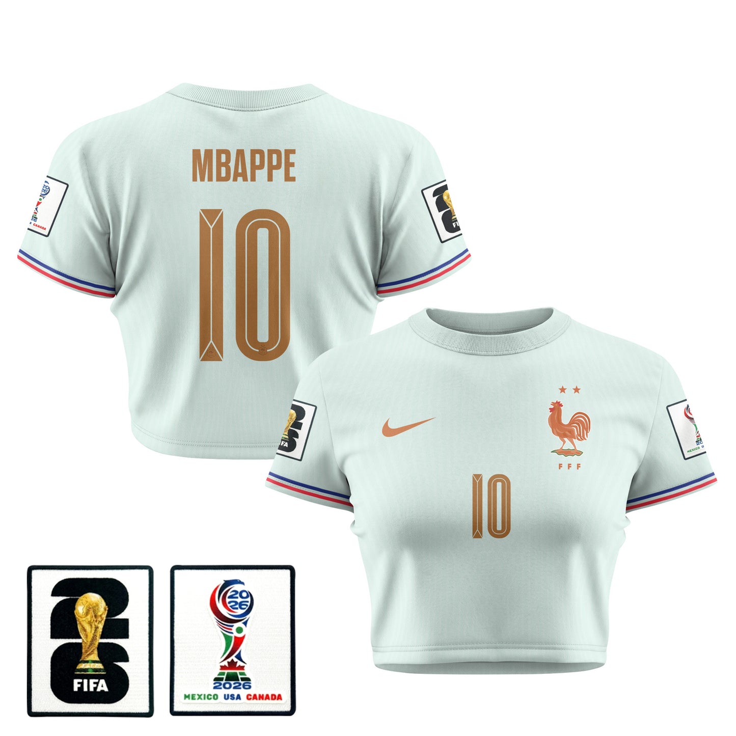 Kylian Mbappé 10 France 2026 Women's Away All-Over Print Cropped Jersey - Green