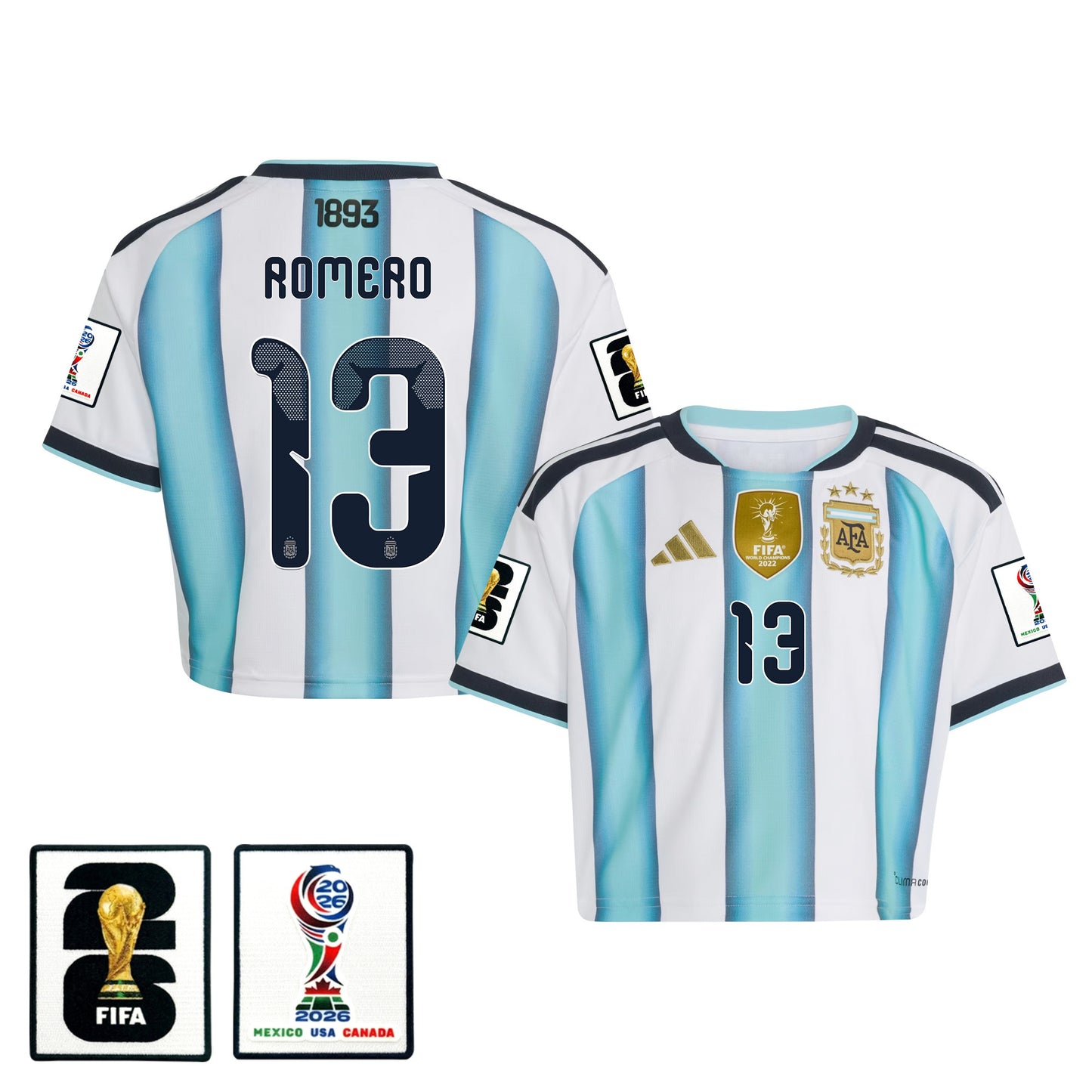 Cristian Romero 13 Argentina 2026 Home Women's Cropped Jersey - White