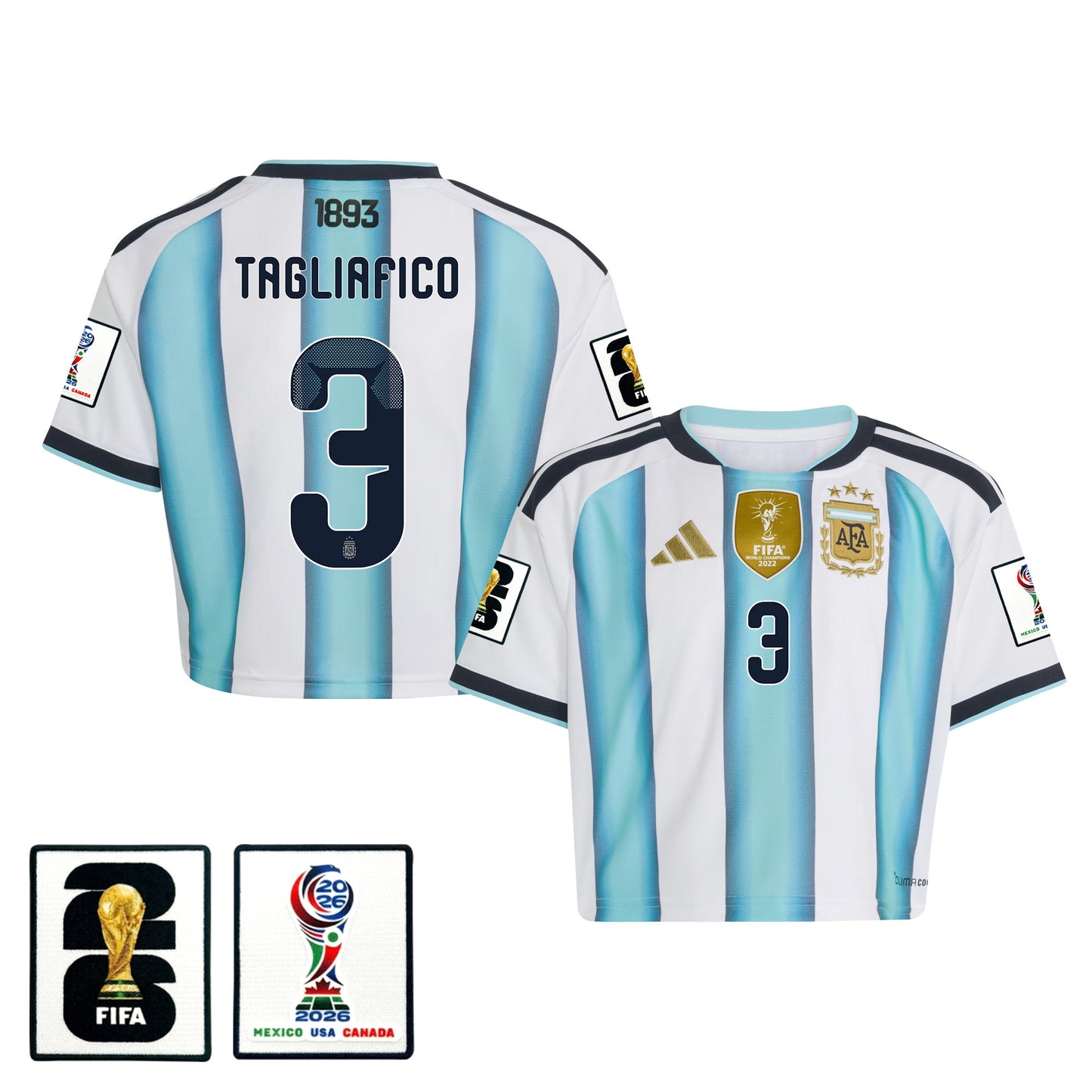 Nicolás Tagliafico 3 Argentina 2026 Home Women's Cropped Jersey - White