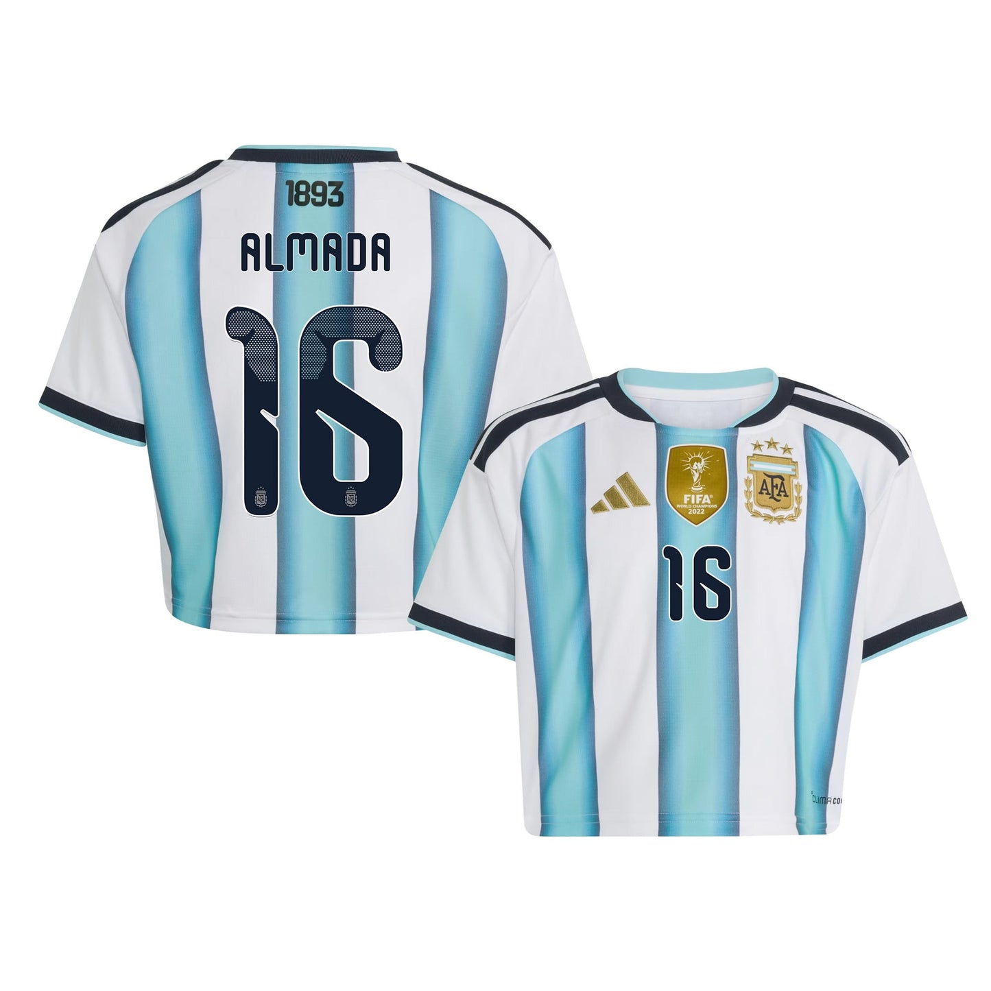 Thiago Almada 16 Argentina 2026 Home Women's Cropped Jersey - White