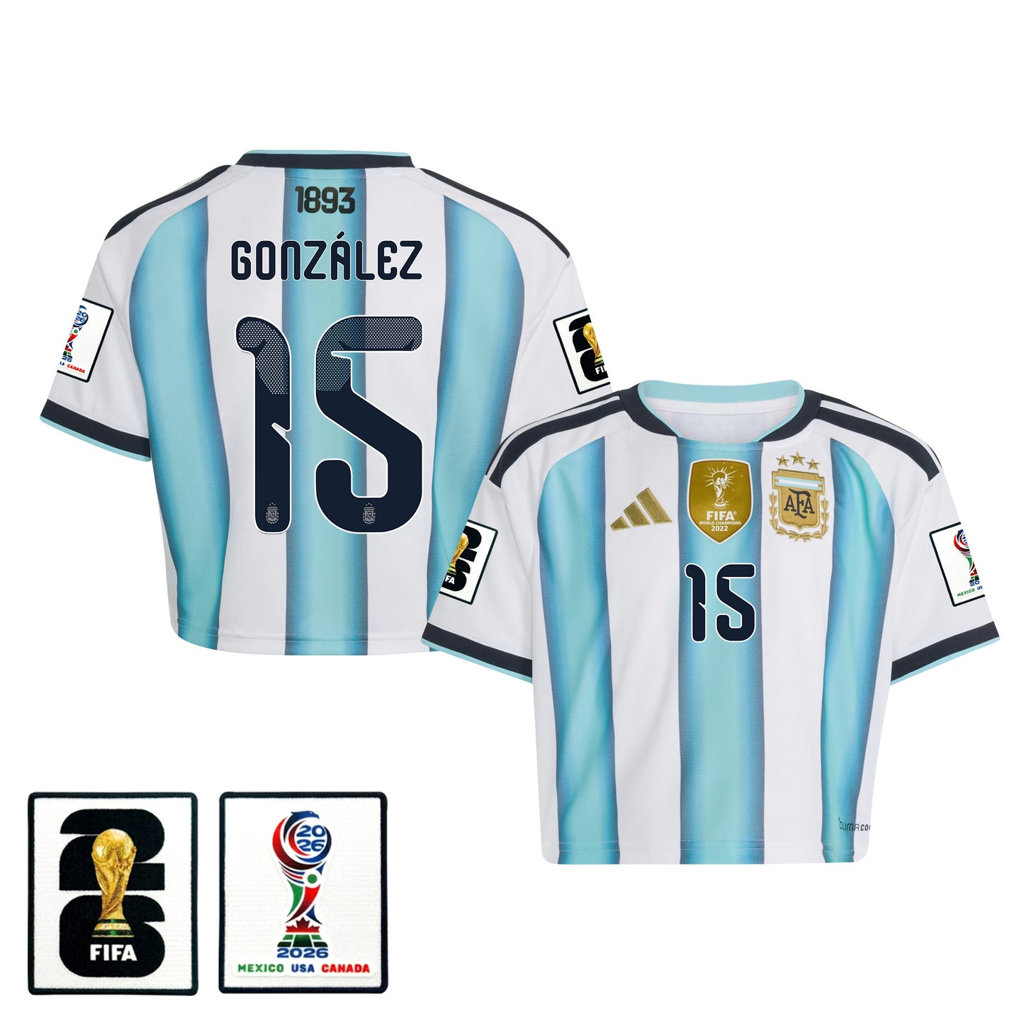Nicolás González 15 Argentina 2026 Home Women's Cropped Jersey - White