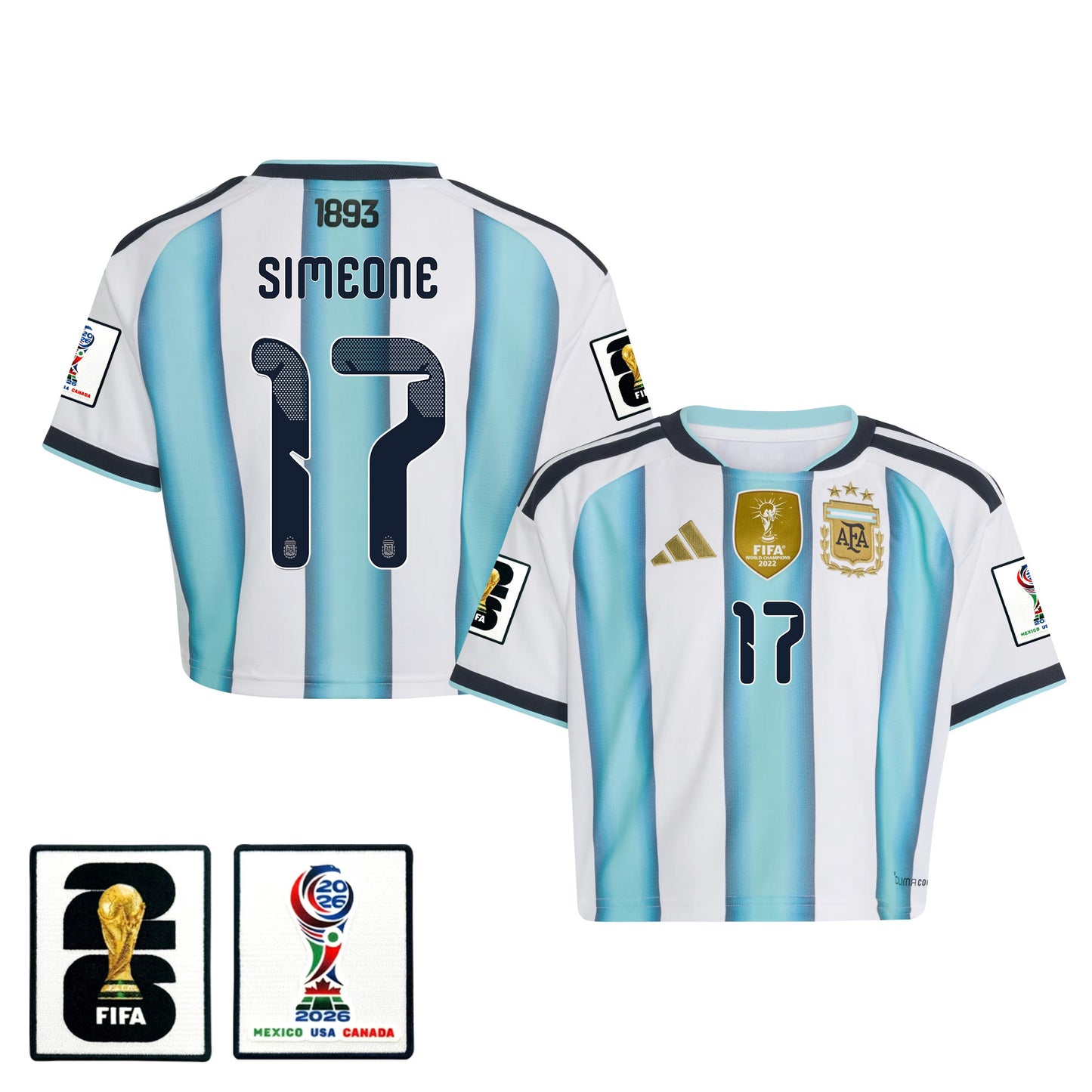 Giuliano Simeone 17 Argentina 2026 Home Women's Cropped Jersey - White