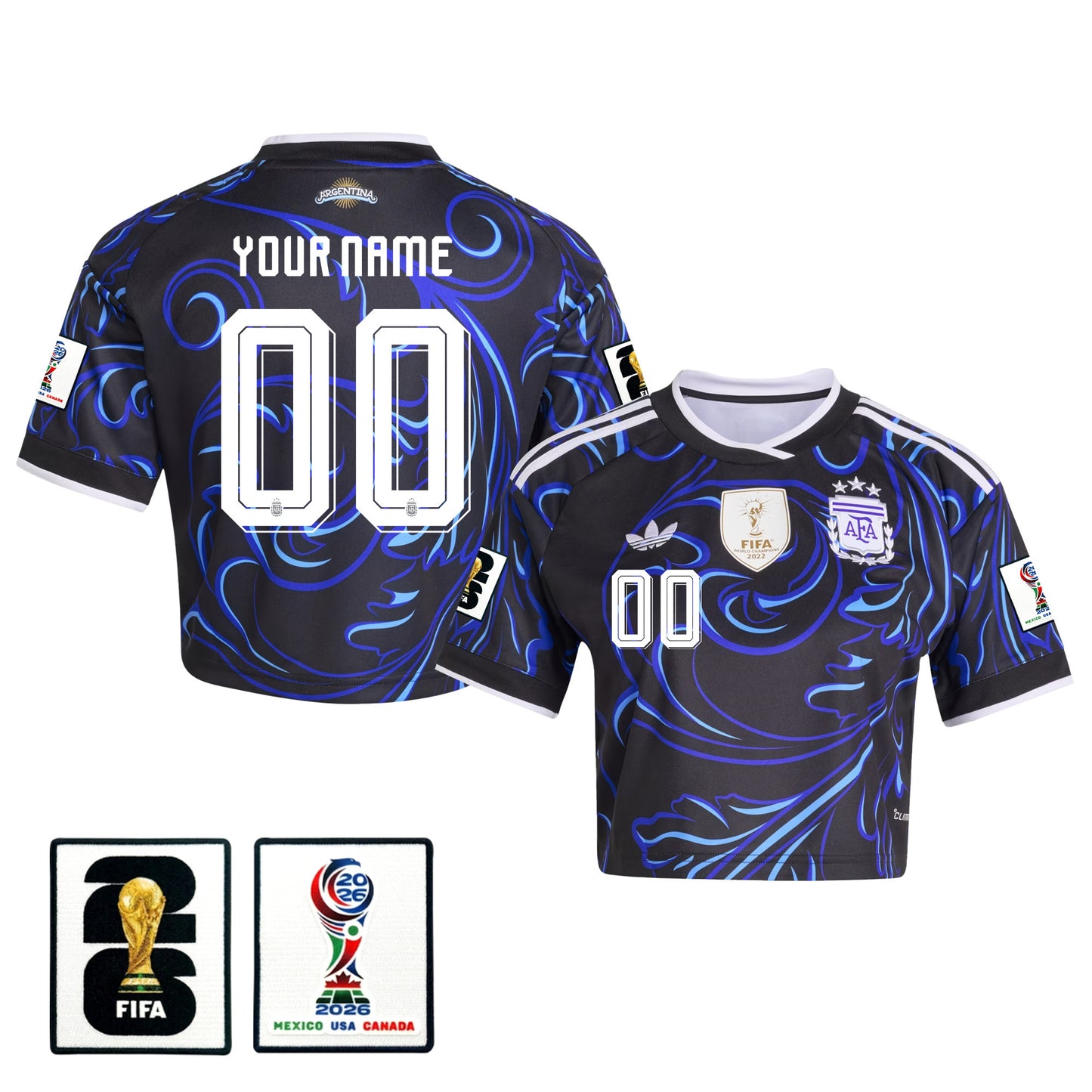 Argentina 2026 Away Women's Cropped Jersey - Personalized - Black