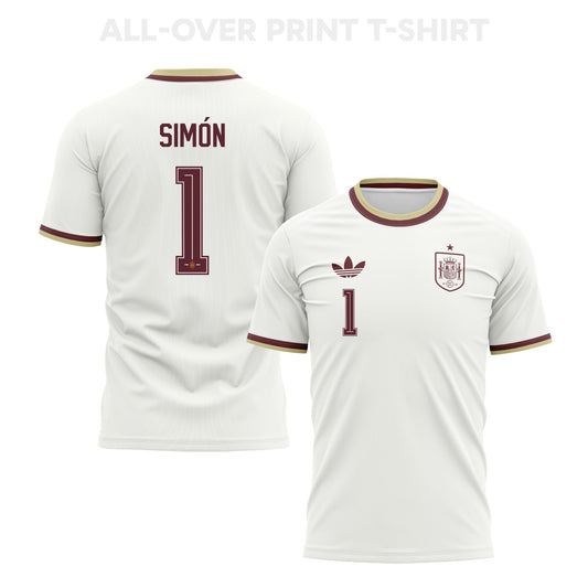 Unai Simón 1 Spain 2026 Away 3D T-Shirt Fully Printed – Unisex, White