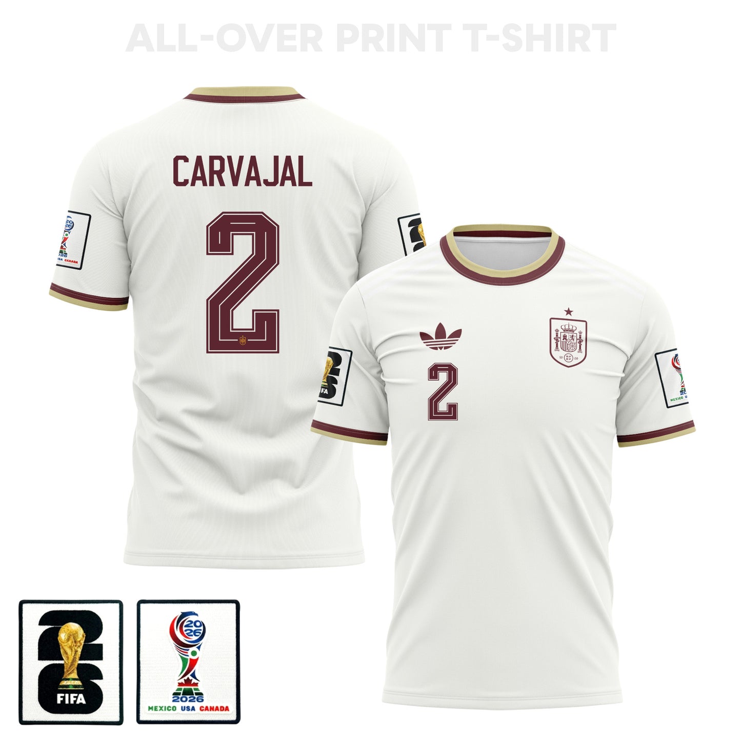 Dani Carvajal 2 Spain 2026 Away 3D T-Shirt Fully Printed – Unisex, White