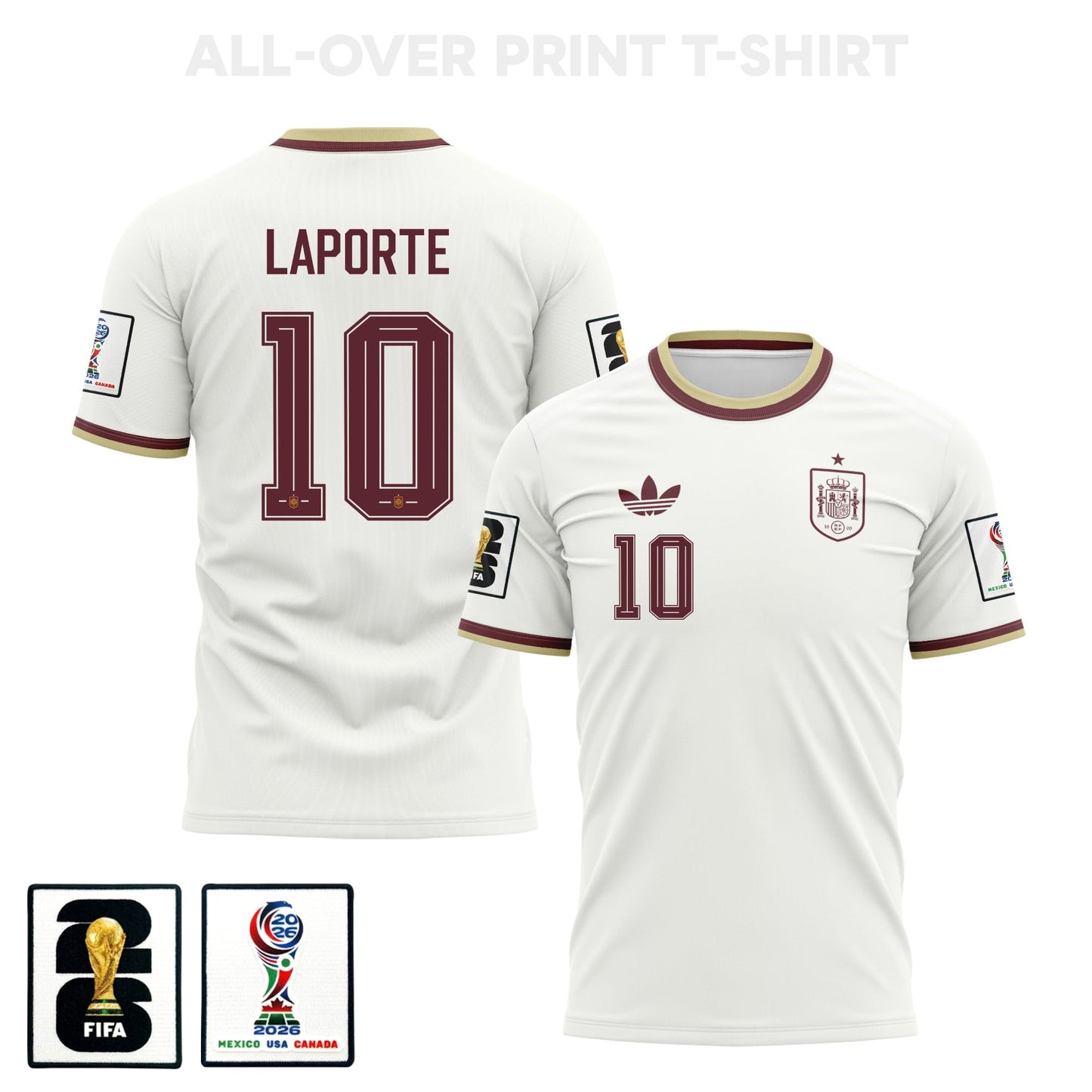 Aymeric Laporte 10 Spain 2026 Away 3D T-Shirt Fully Printed – Unisex, White