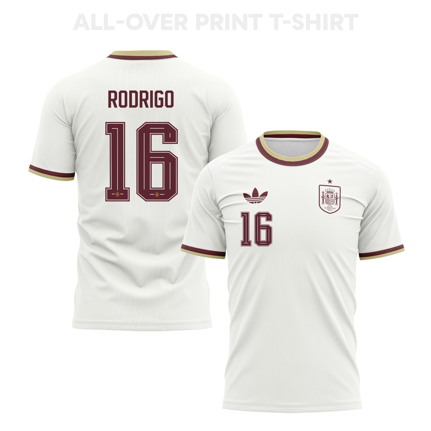 Rodri 16 Spain 2026 Away 3D T-Shirt Fully Printed – Unisex, White