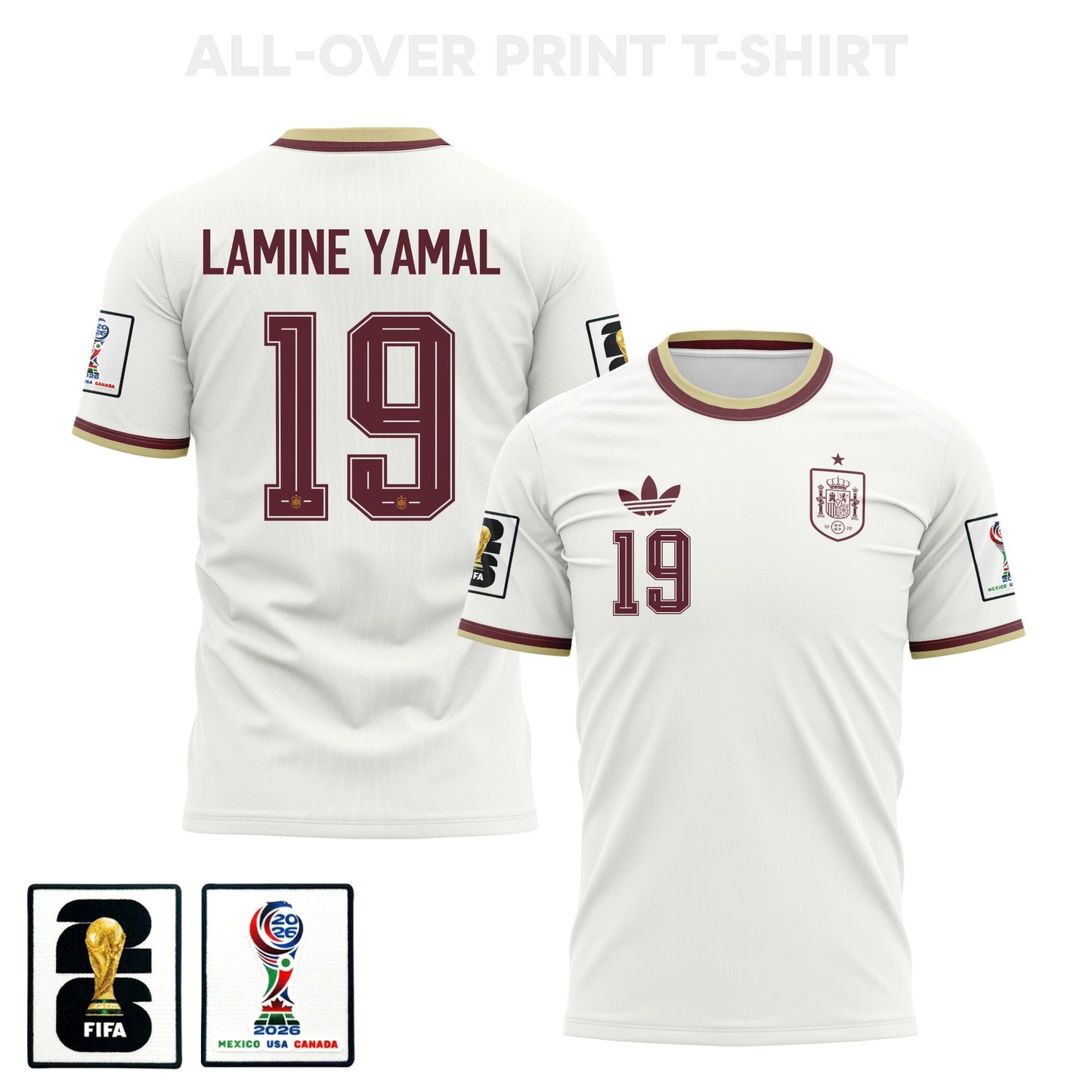 Lamine Yamal 19 Spain 2026 Away 3D T-Shirt Fully Printed – Unisex, White