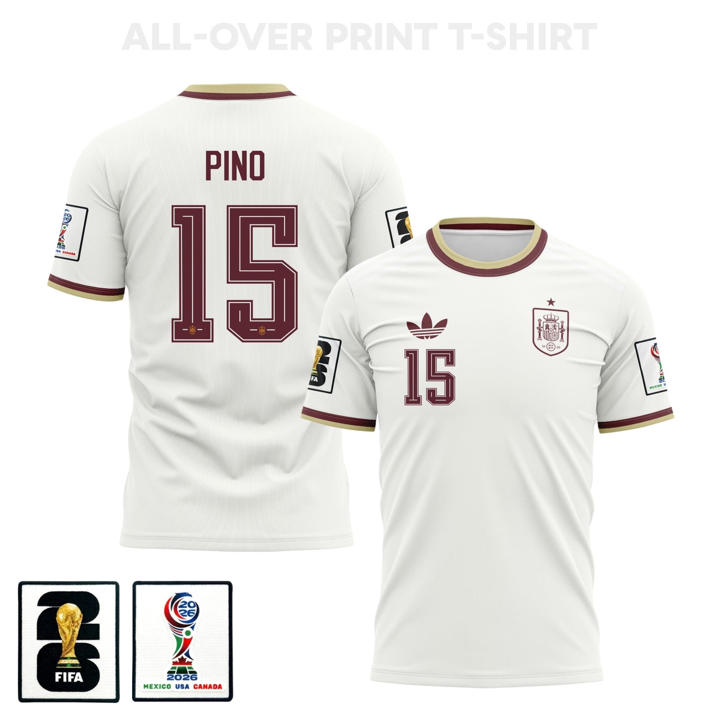 Yeremy Pino 15 Spain 2026 Away 3D T-Shirt Fully Printed – Unisex, White