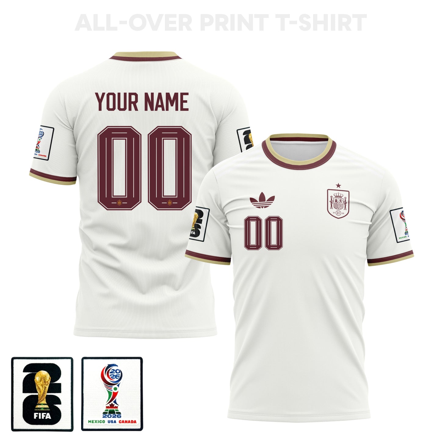 Spain 2026 Away 3D T-Shirt Fully Printed – Personalized – Unisex, White