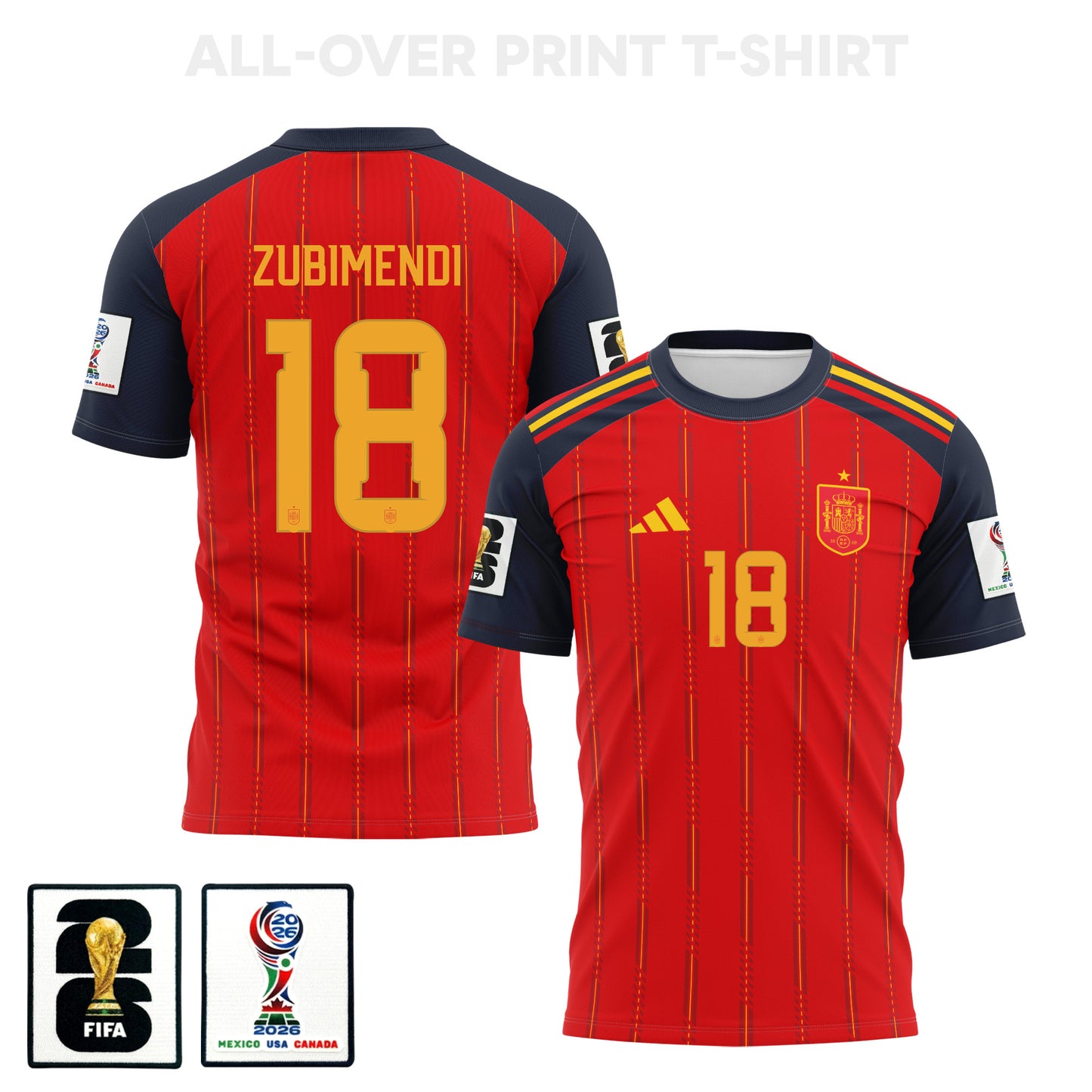 Martin Zubimendi 18 Spain 2026 Home 3D T-Shirt Fully Printed – Unisex, Red