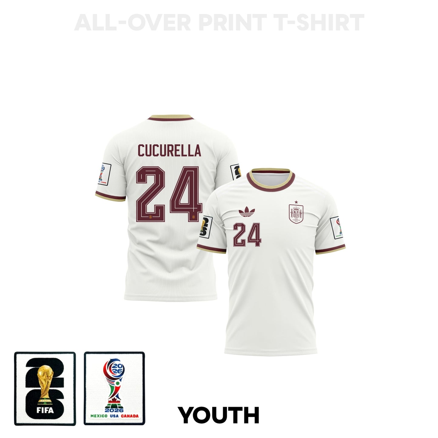 Marc Cucurella 24 Youth Spain 2026 Away 3D T-shirt Fully Printed – White