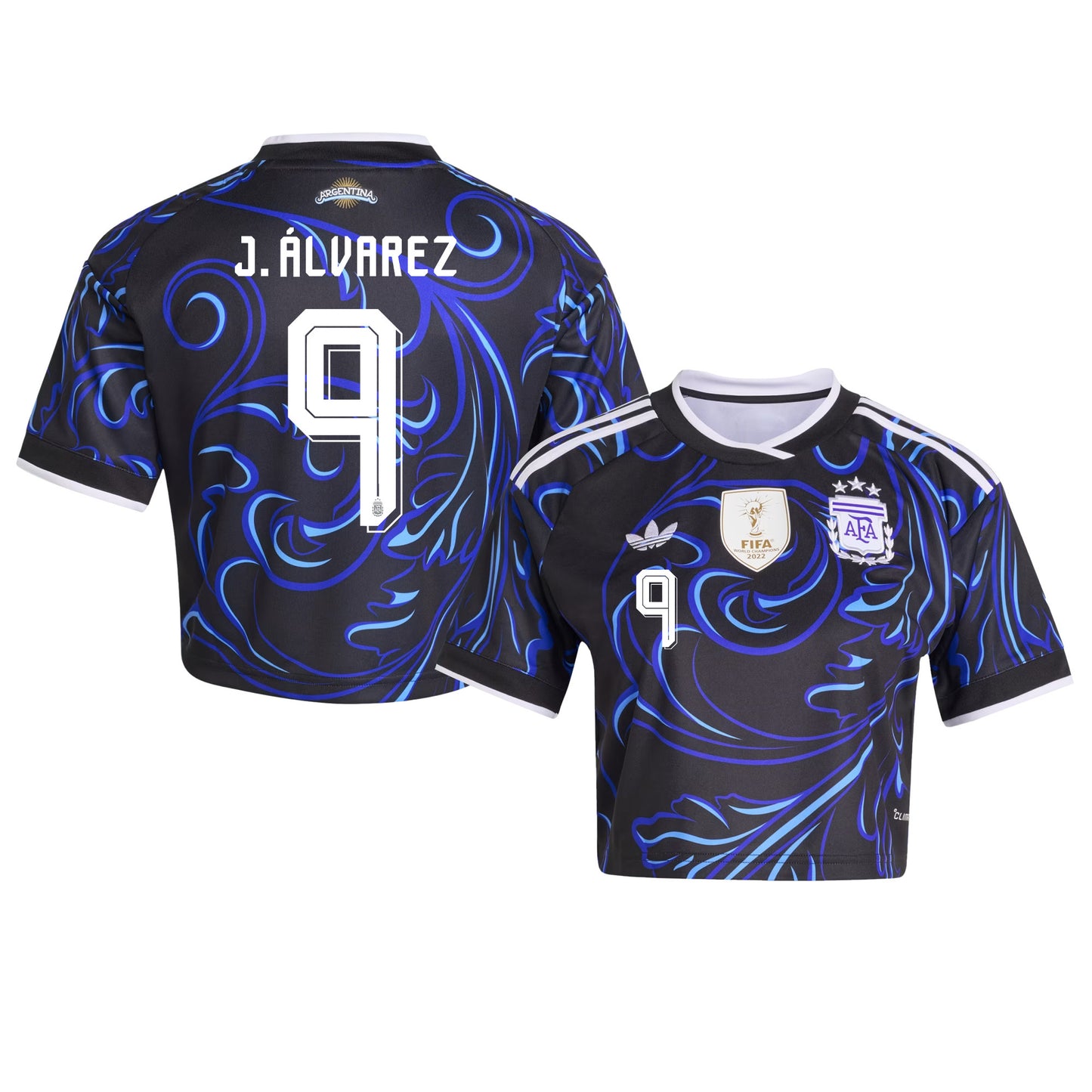Julián Álvarez 9 Argentina 2026 Away Women's Cropped Jersey - Black