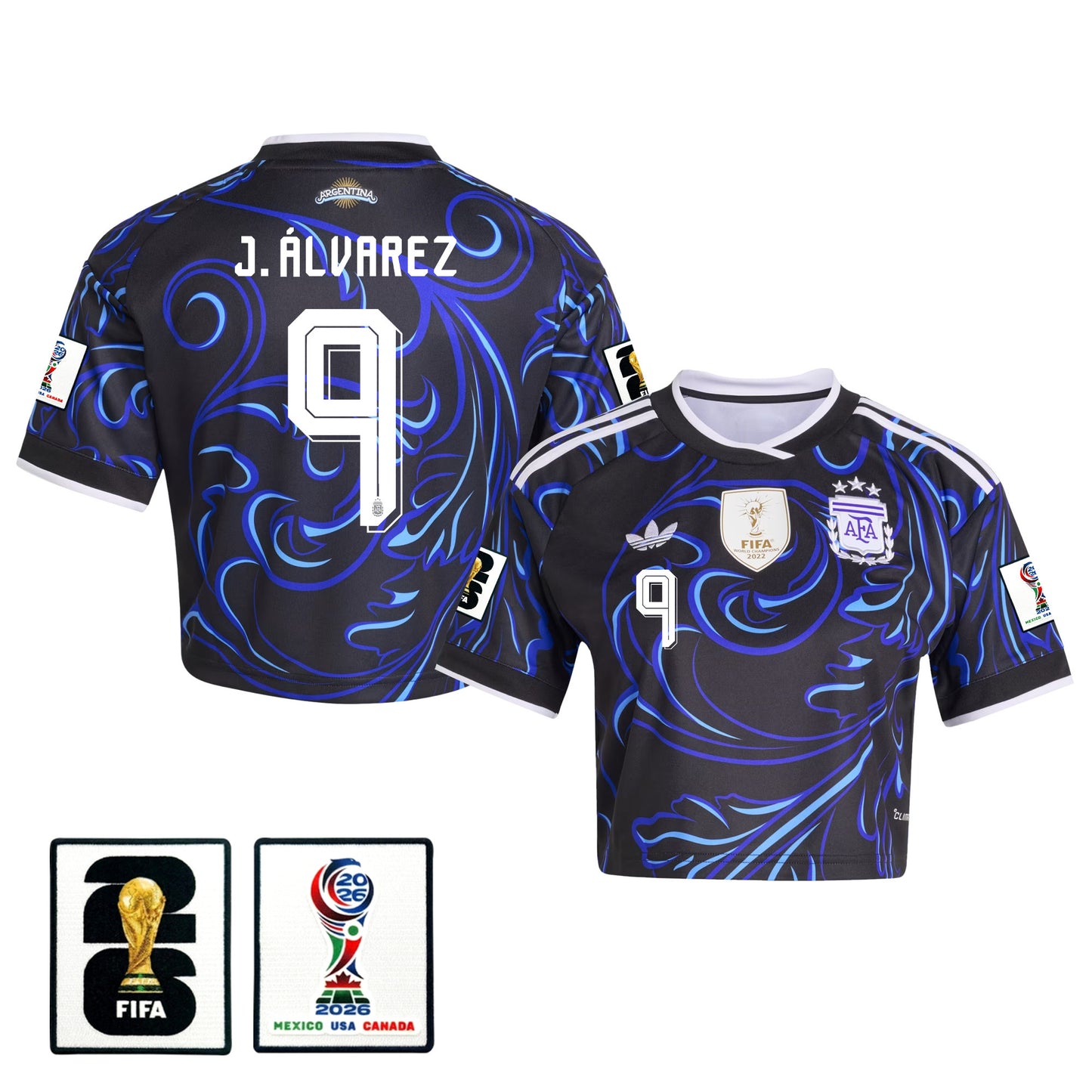 Julián Álvarez 9 Argentina 2026 Away Women's Cropped Jersey - Black