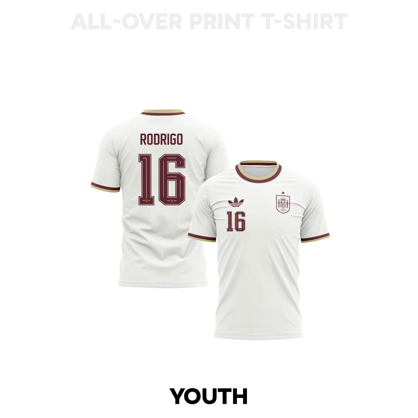 Rodri 16 Youth Spain 2026 Away 3D T-shirt Fully Printed – White