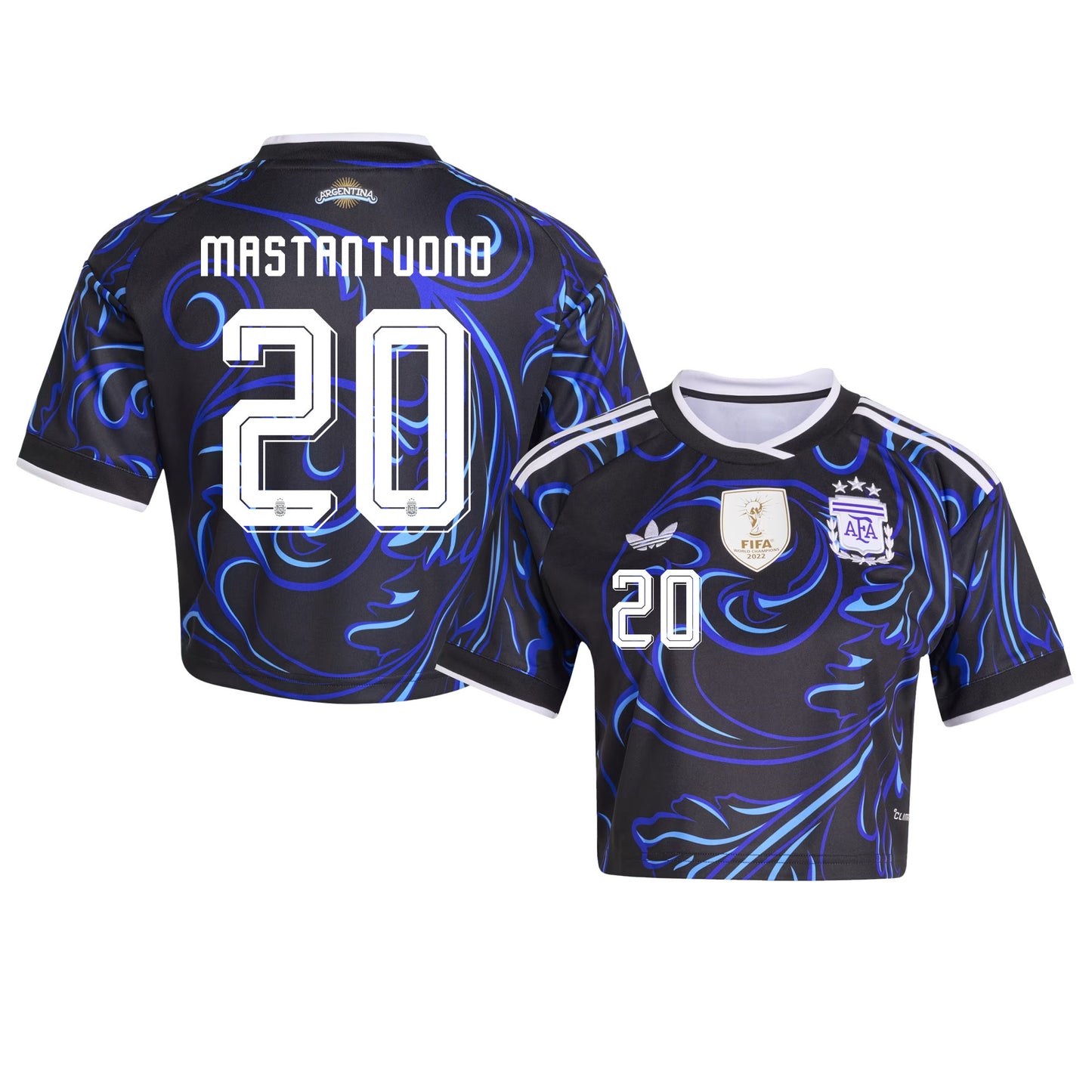 Franco Mastantuono 20 Argentina 2026 Away Women's Cropped Jersey - Black