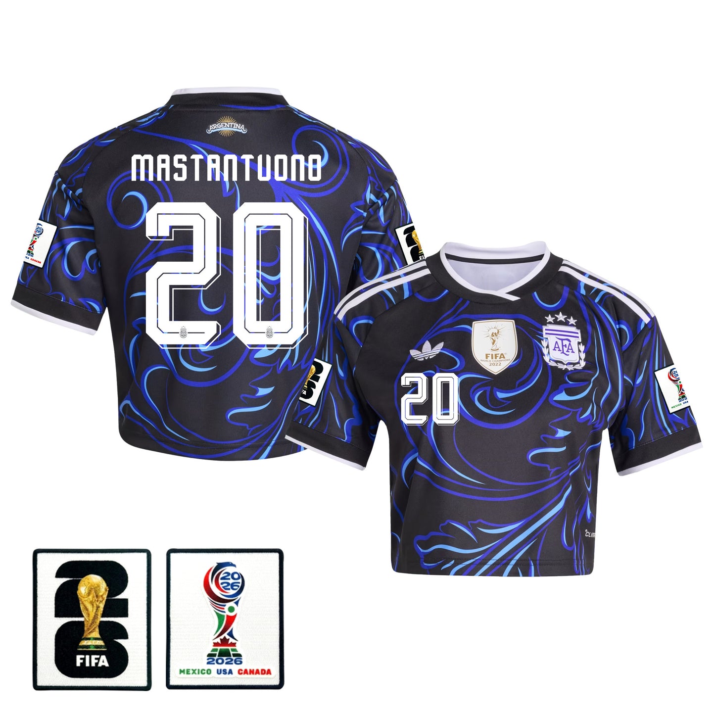 Franco Mastantuono 20 Argentina 2026 Away Women's Cropped Jersey - Black