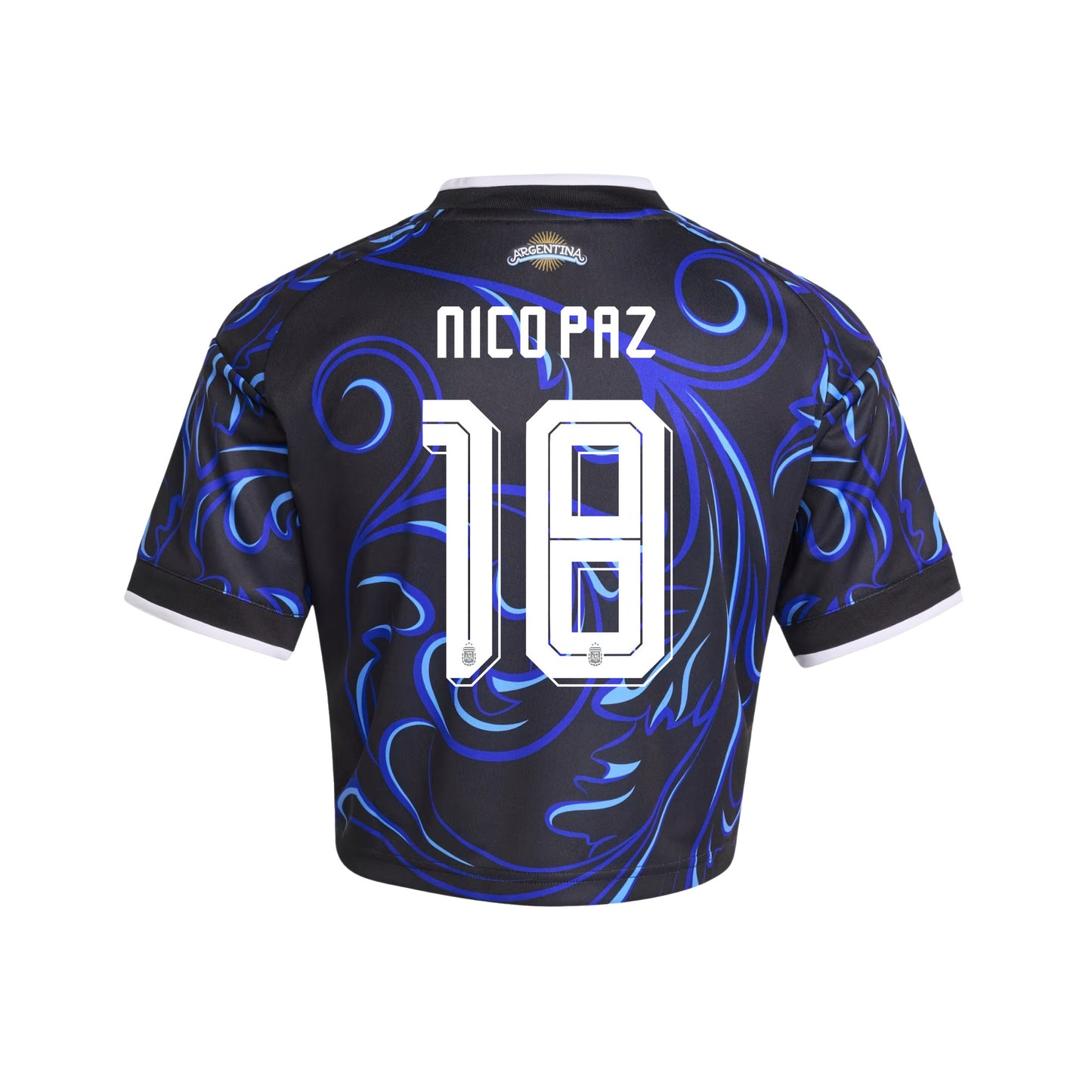 Nico Paz 18 Argentina 2026 Away Women's Cropped Jersey - Black