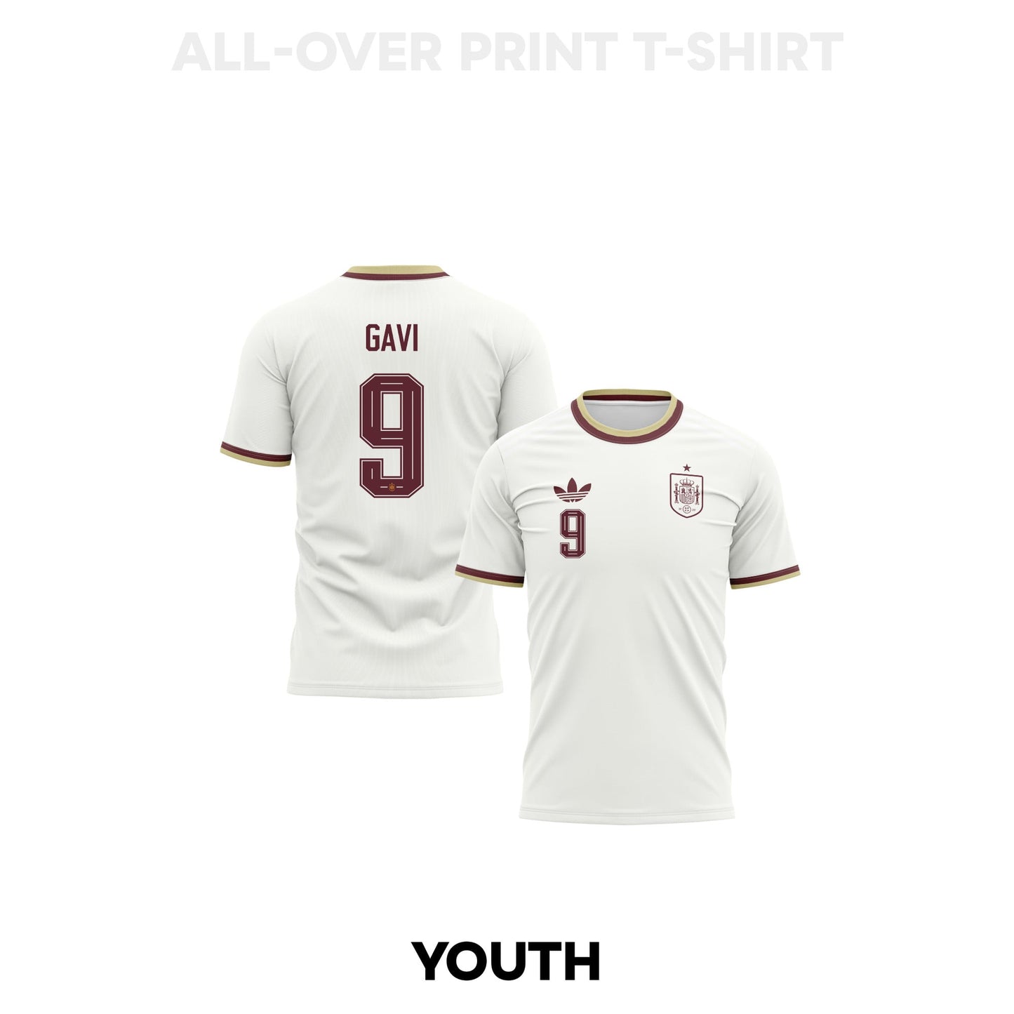 Gavi 9 Youth Spain 2026 Away 3D T-shirt Fully Printed – White