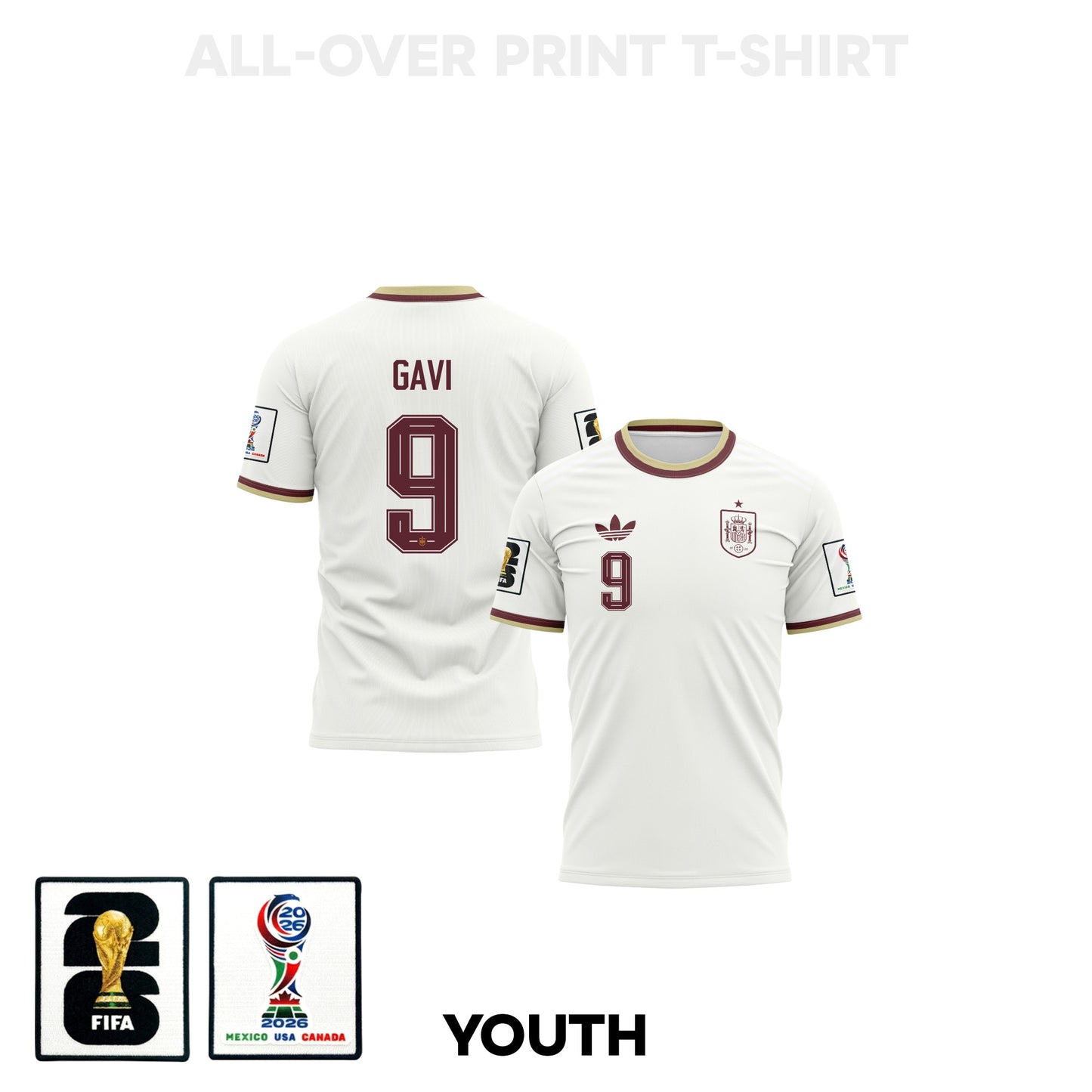 Gavi 9 Youth Spain 2026 Away 3D T-shirt Fully Printed – White