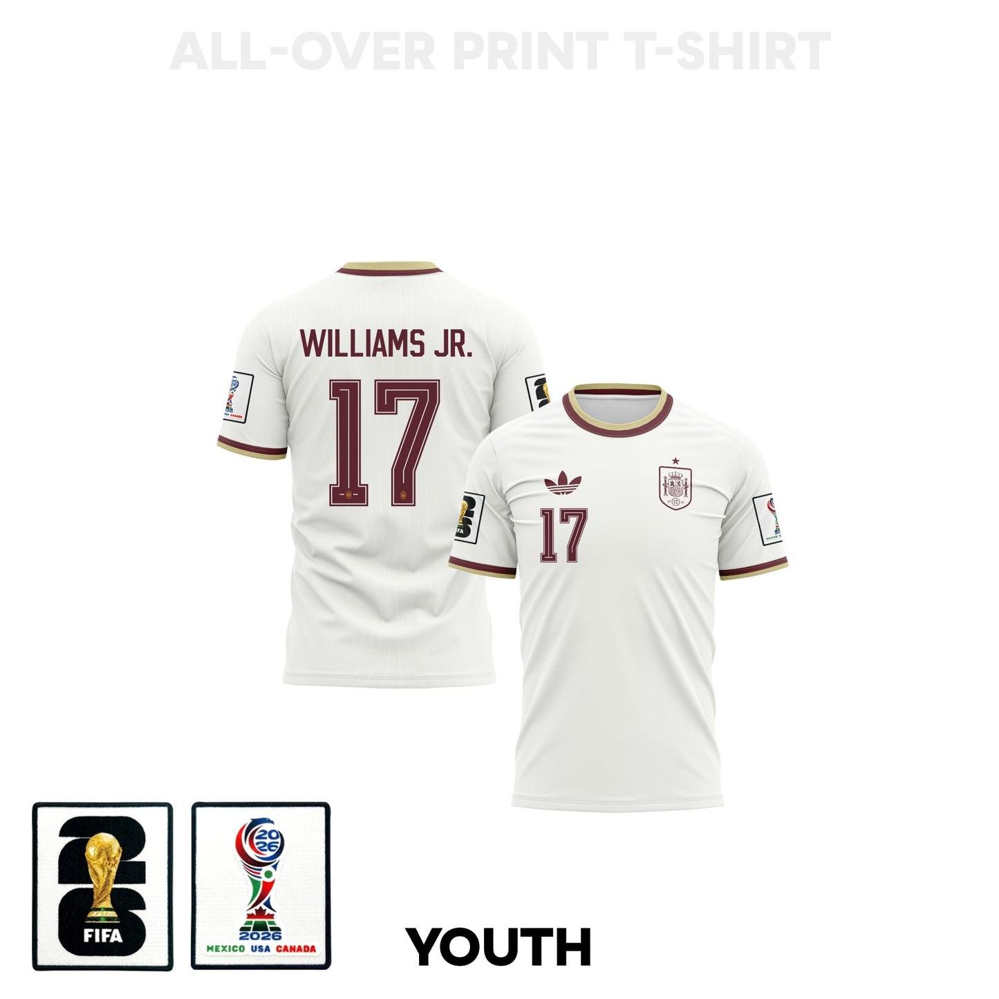 Nico Williams 17 Youth Spain 2026 Away 3D T-shirt Fully Printed – White
