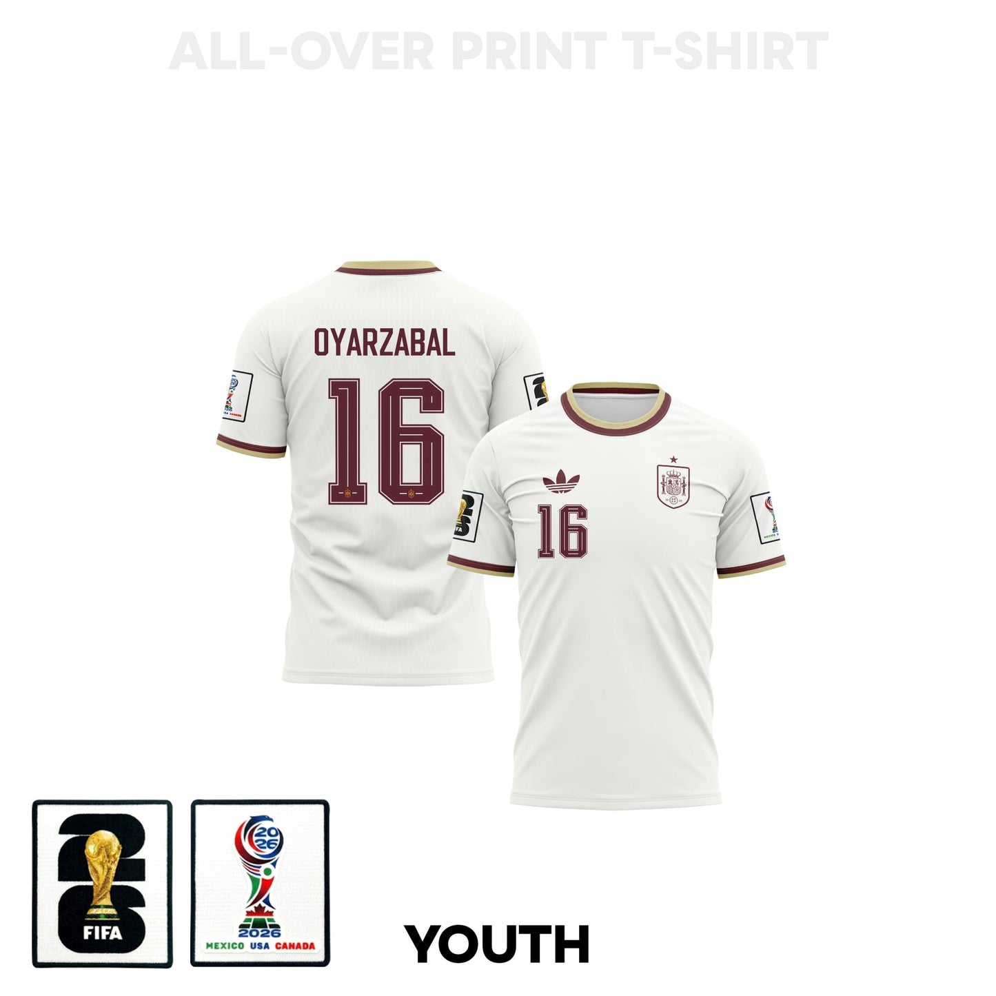 Mikel Oyarzabal 16 Youth Spain 2026 Away 3D T-shirt Fully Printed – White
