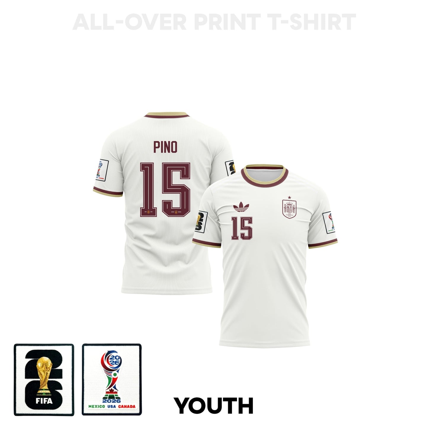 Yeremy Pino 15 Youth Spain 2026 Away 3D T-shirt Fully Printed – White
