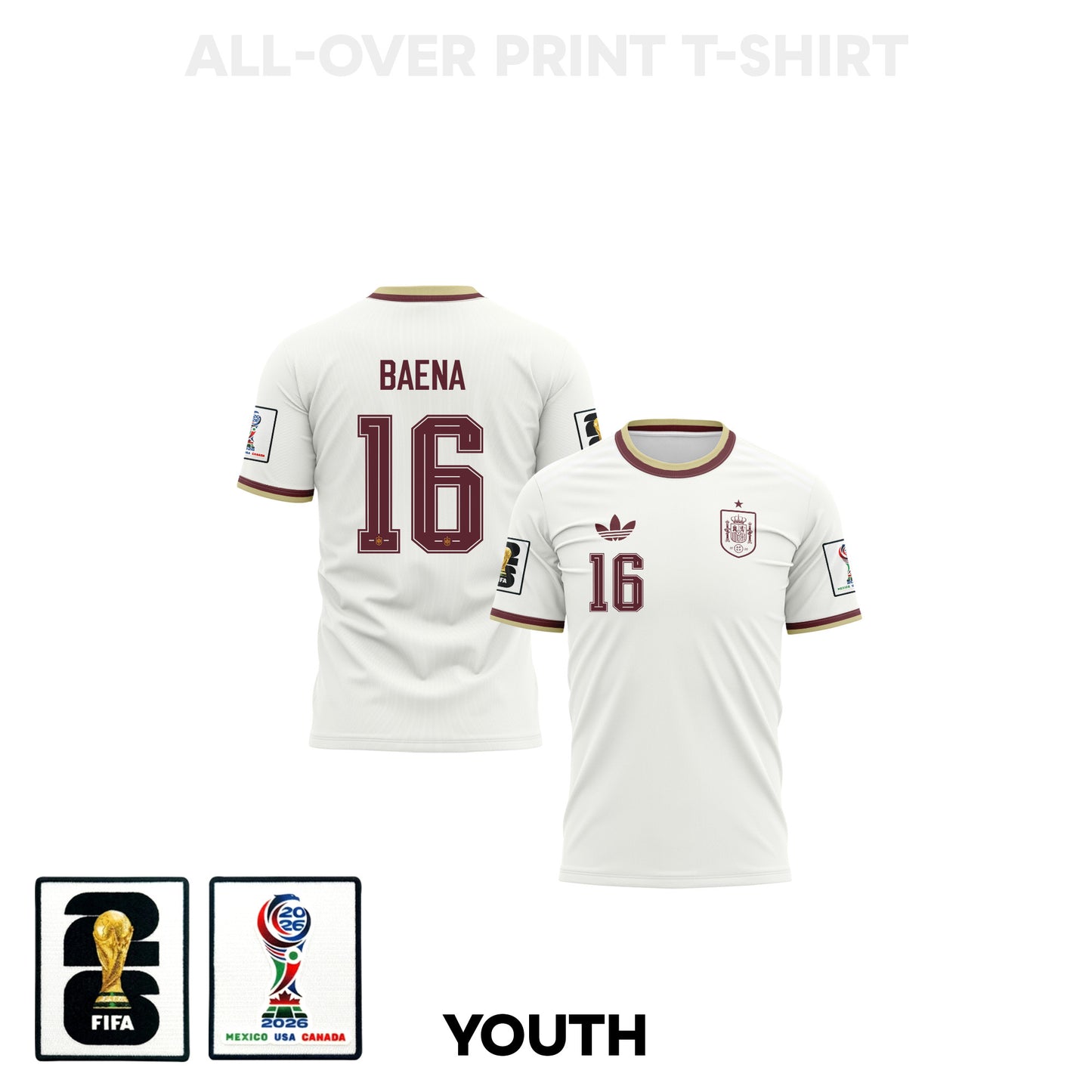 Alex Baena 16 Youth Spain 2026 Away 3D T-shirt Fully Printed – White