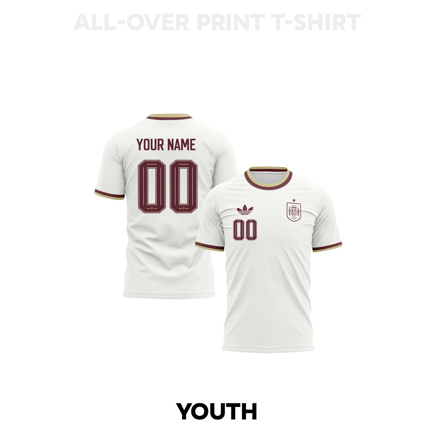 Spain 2026 Youth Away 3D T-shirt Fully Printed – Personalized – White