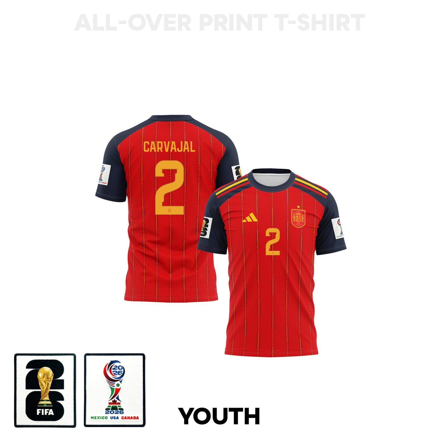 Dani Carvajal 2 Youth Spain 2026 Home 3D T-shirt Fully Printed – Red