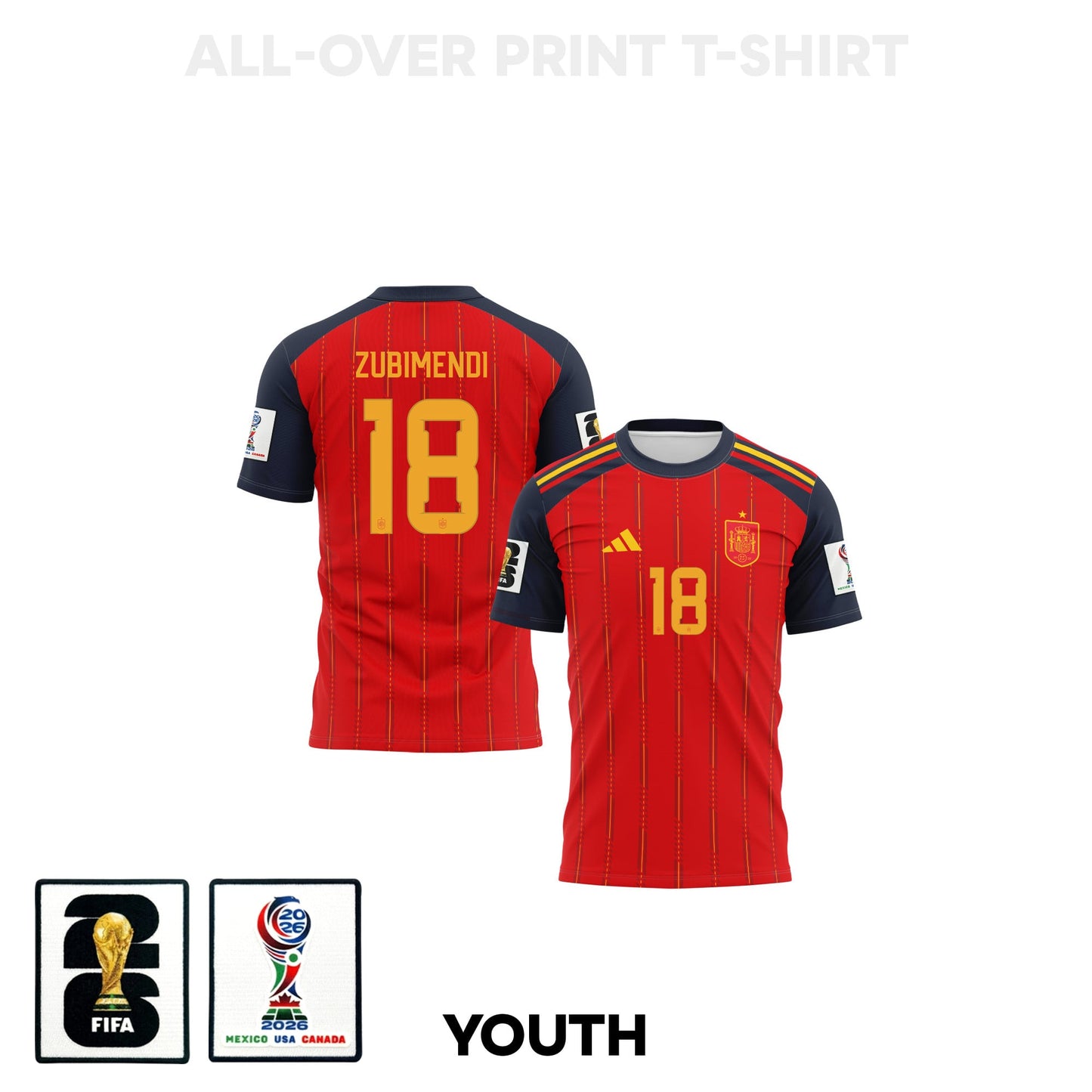 Martin Zubimendi 18 Youth Spain 2026 Home 3D T-shirt Fully Printed – Red