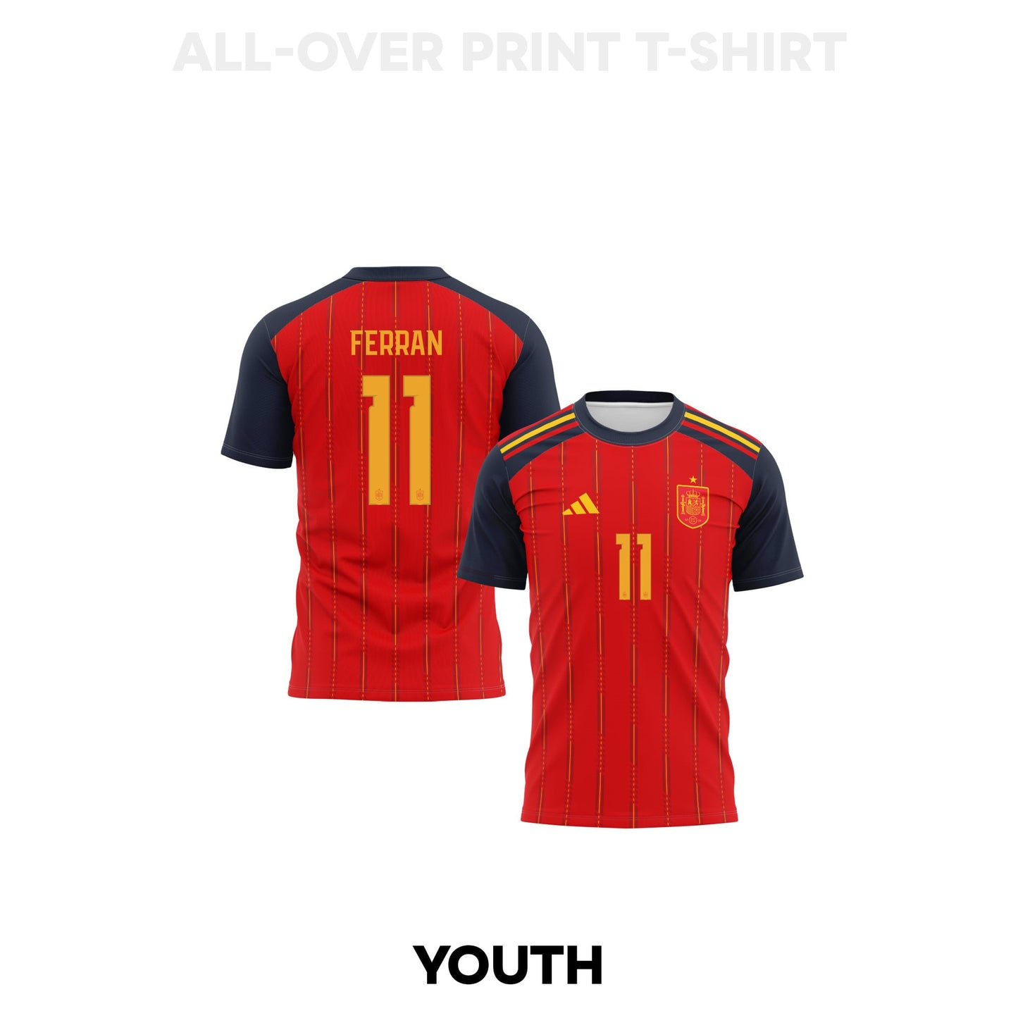 Ferran Torres 11 Youth Spain 2026 Home 3D T-shirt Fully Printed – Red