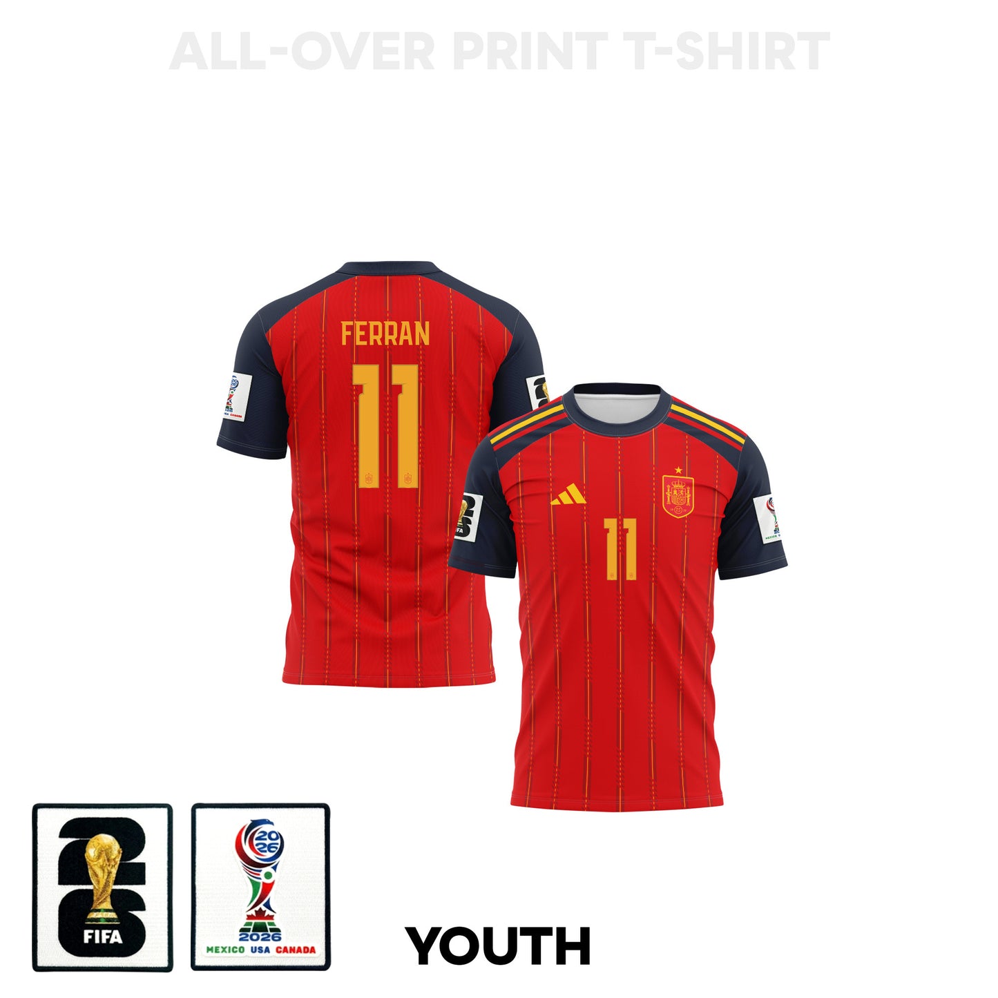 Ferran Torres 11 Youth Spain 2026 Home 3D T-shirt Fully Printed – Red