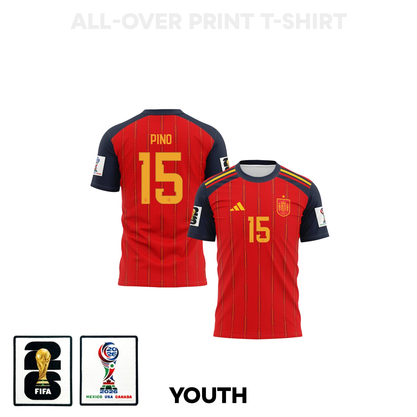 Yeremy Pino 15 Youth Spain 2026 Home 3D T-shirt Fully Printed – Red