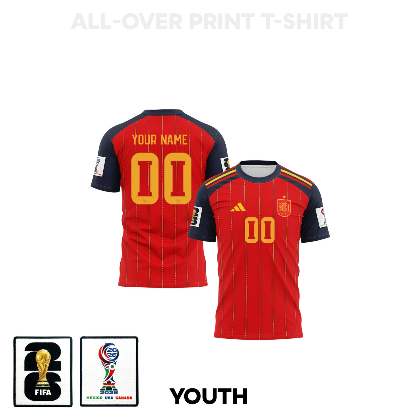 Spain 2026 Youth Home 3D T-shirt Fully Printed – Personalized – Red