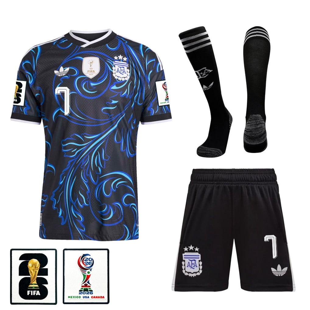 Rodrigo De Paul 7 Argentina 2026 Away Men Kit Set – Black