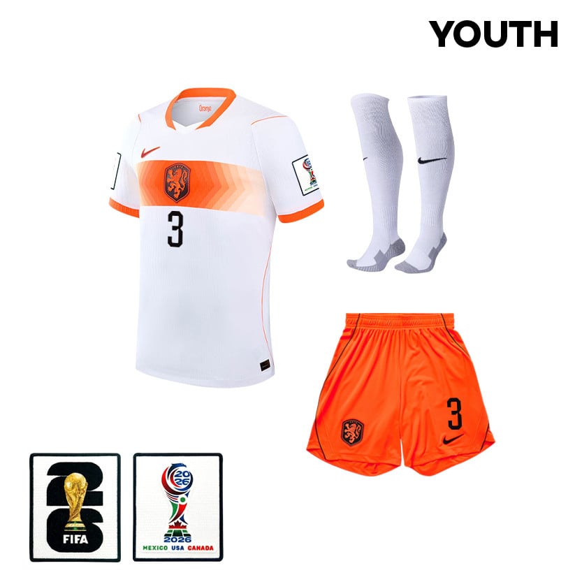 Matthijs de Ligt 3 Netherlands 2026 YOUTH Away Kit Set – White