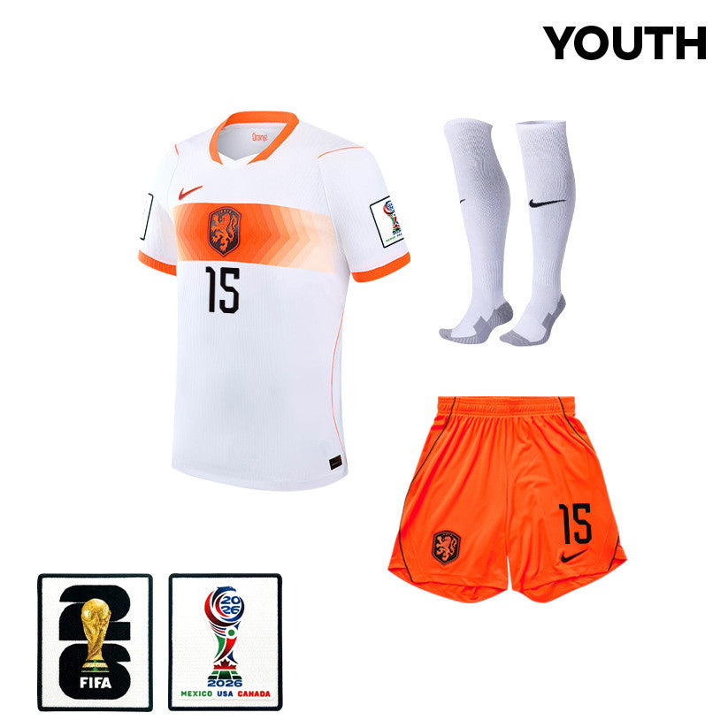 Micky van de Ven 15 Netherlands 2026 YOUTH Away Kit Set – White